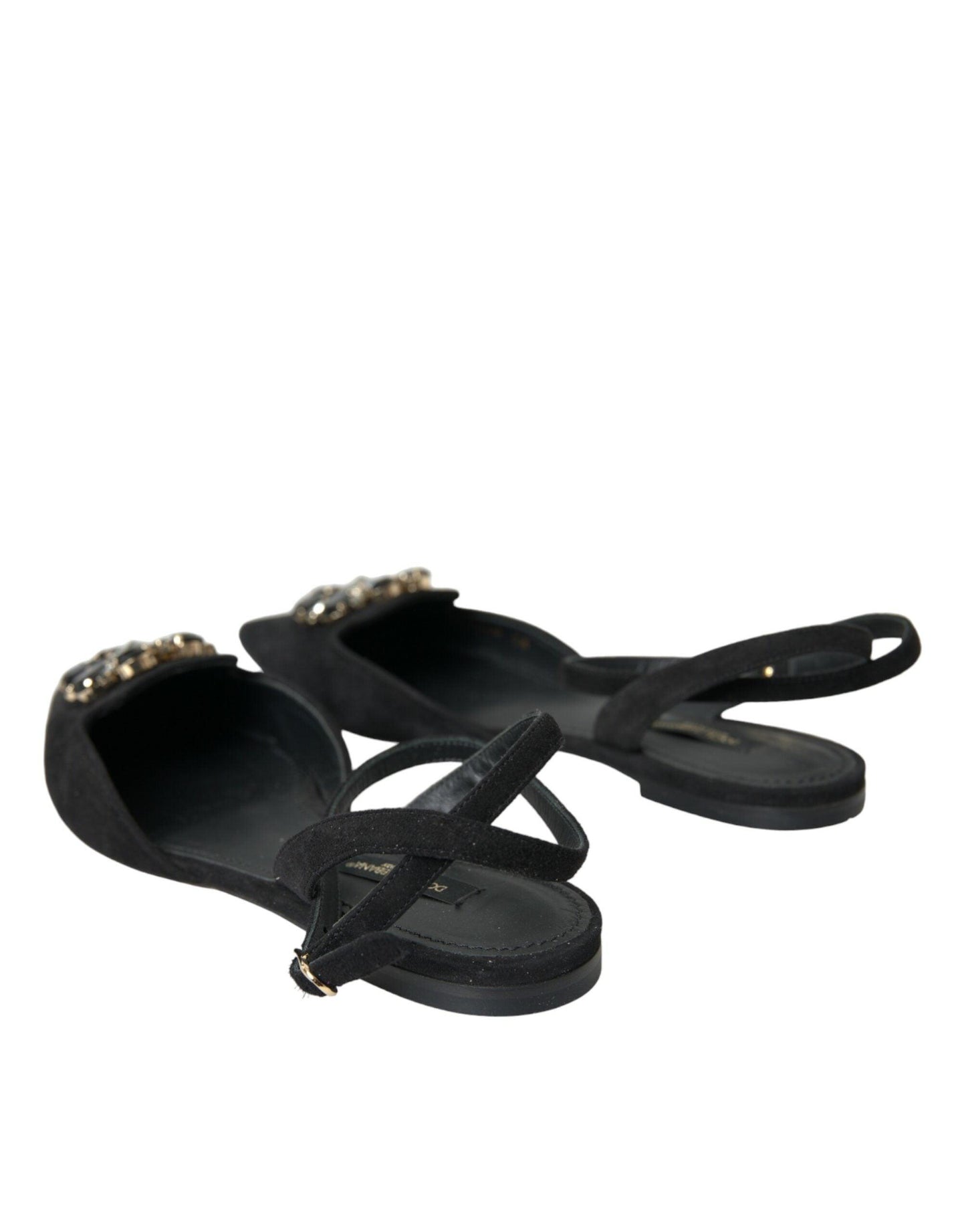 Dolce & Gabbana Black Leather Crystal Slingback Sandals Shoes - Arichezz.store