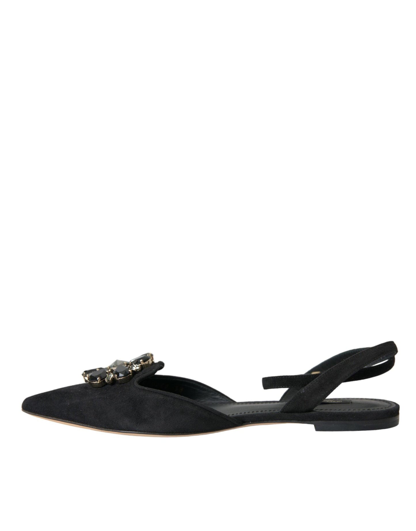 Dolce & Gabbana Black Leather Crystal Slingback Sandals Shoes - Arichezz.store