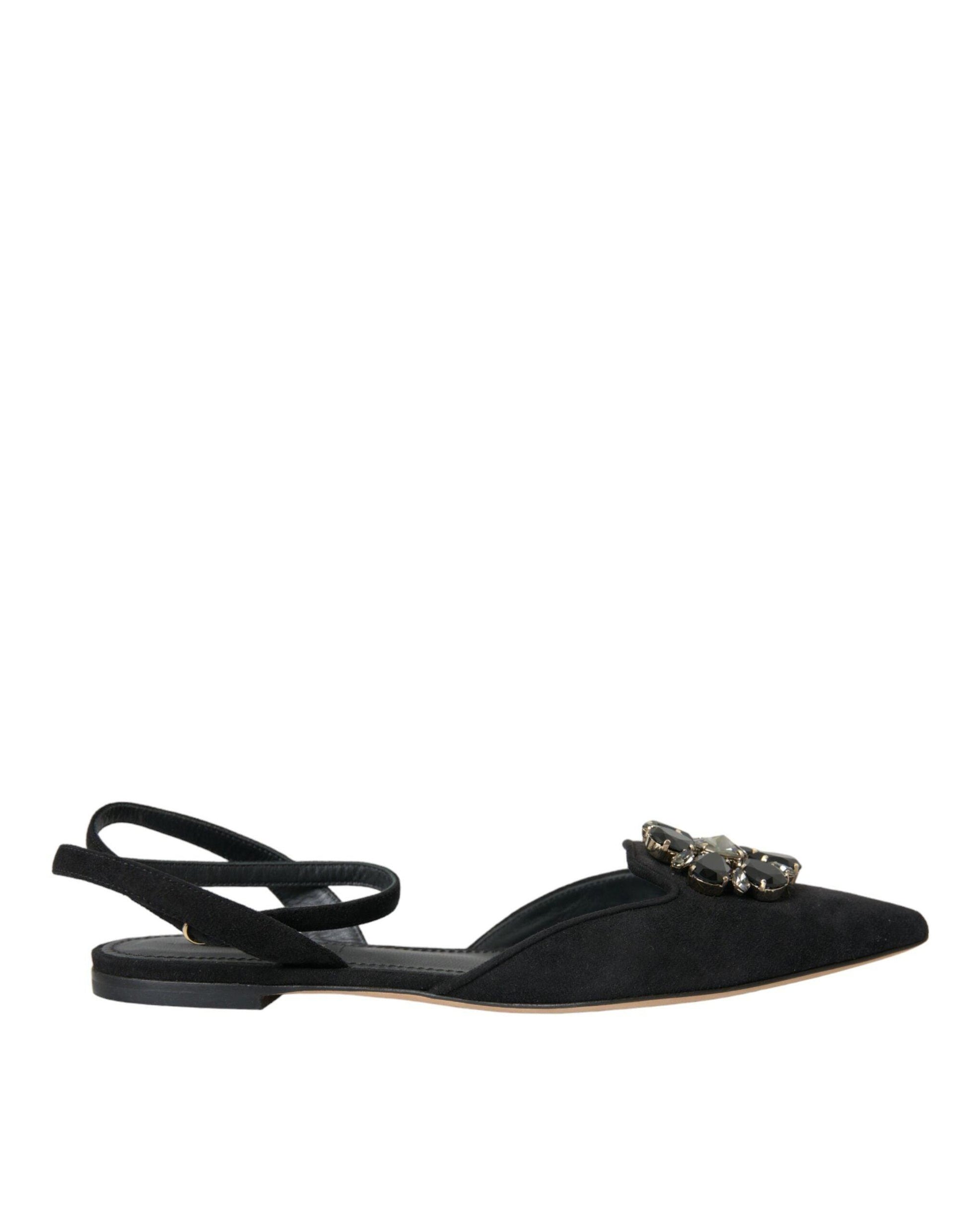 Dolce & Gabbana Black Leather Crystal Slingback Sandals Shoes - Arichezz.store