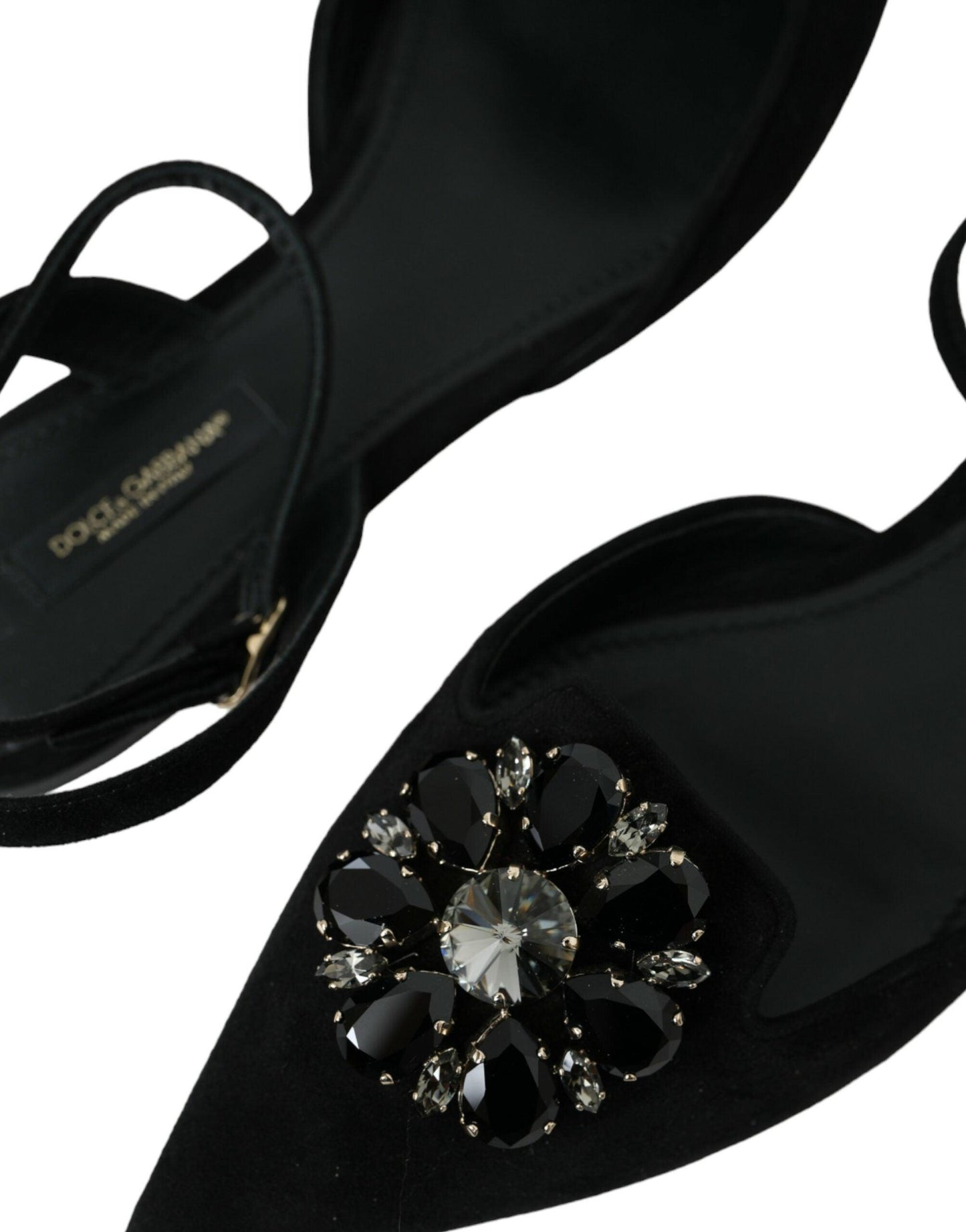 Dolce & Gabbana Black Leather Crystal Slingback Sandals Shoes - Arichezz.store