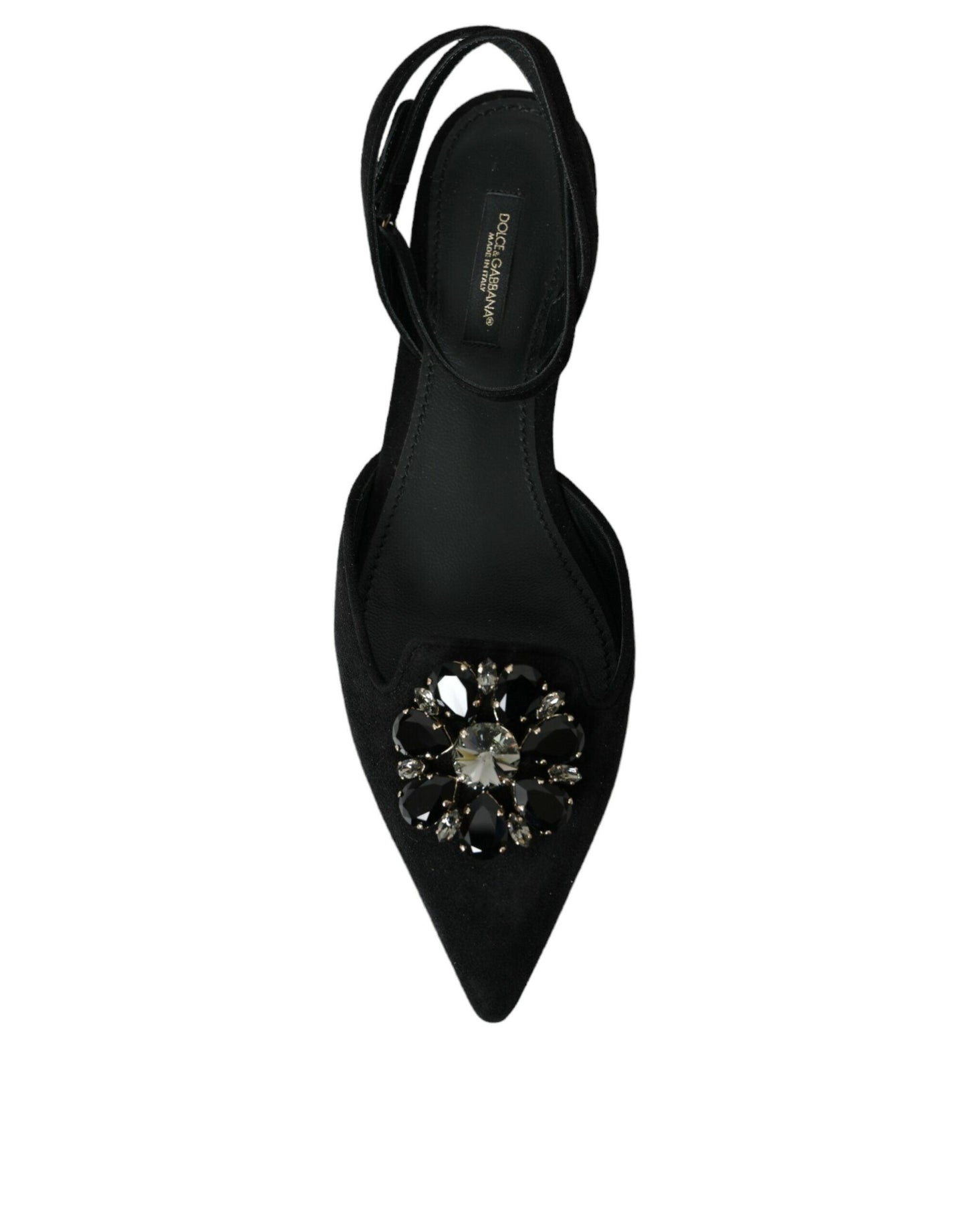 Dolce & Gabbana Black Leather Crystal Slingback Sandals Shoes - Arichezz.store