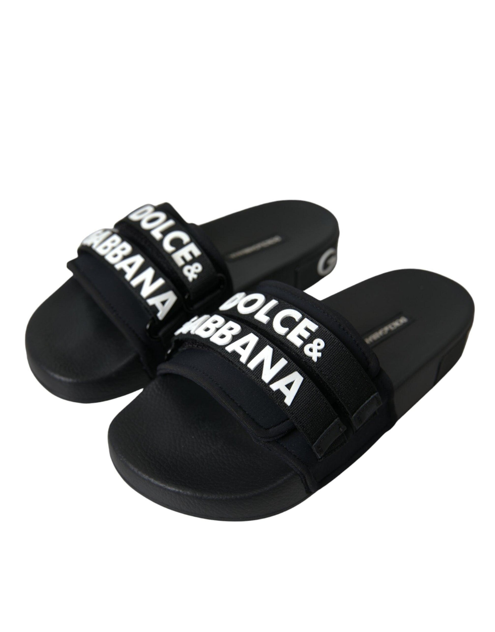 Dolce & Gabbana Black Neoprene Slides Flats Beachwear Shoes - Arichezz.store