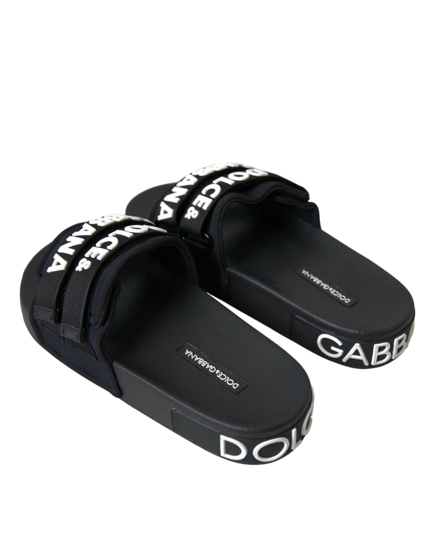 Dolce & Gabbana Black Neoprene Slides Flats Beachwear Shoes - Arichezz.store