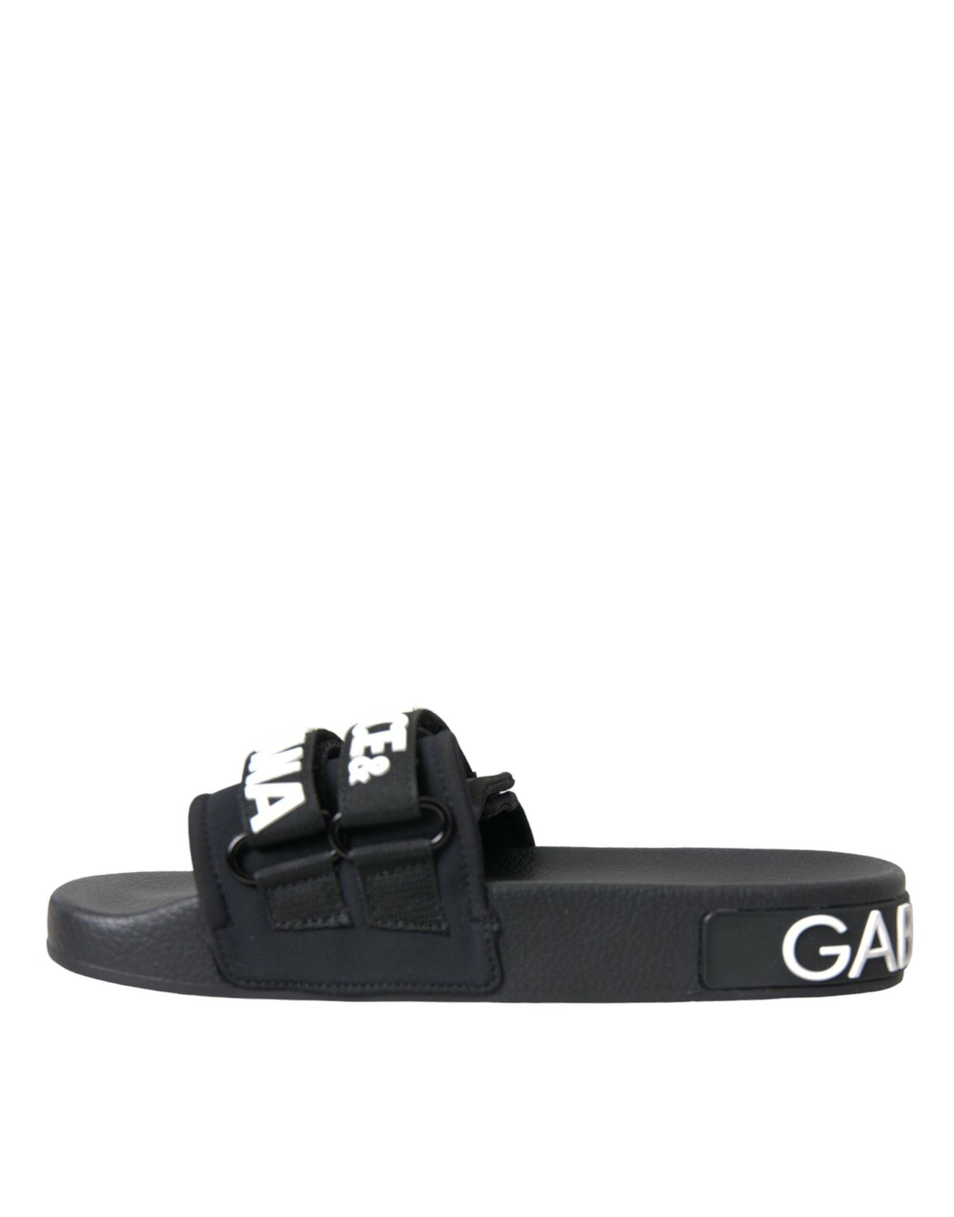 Dolce & Gabbana Black Neoprene Slides Flats Beachwear Shoes - Arichezz.store