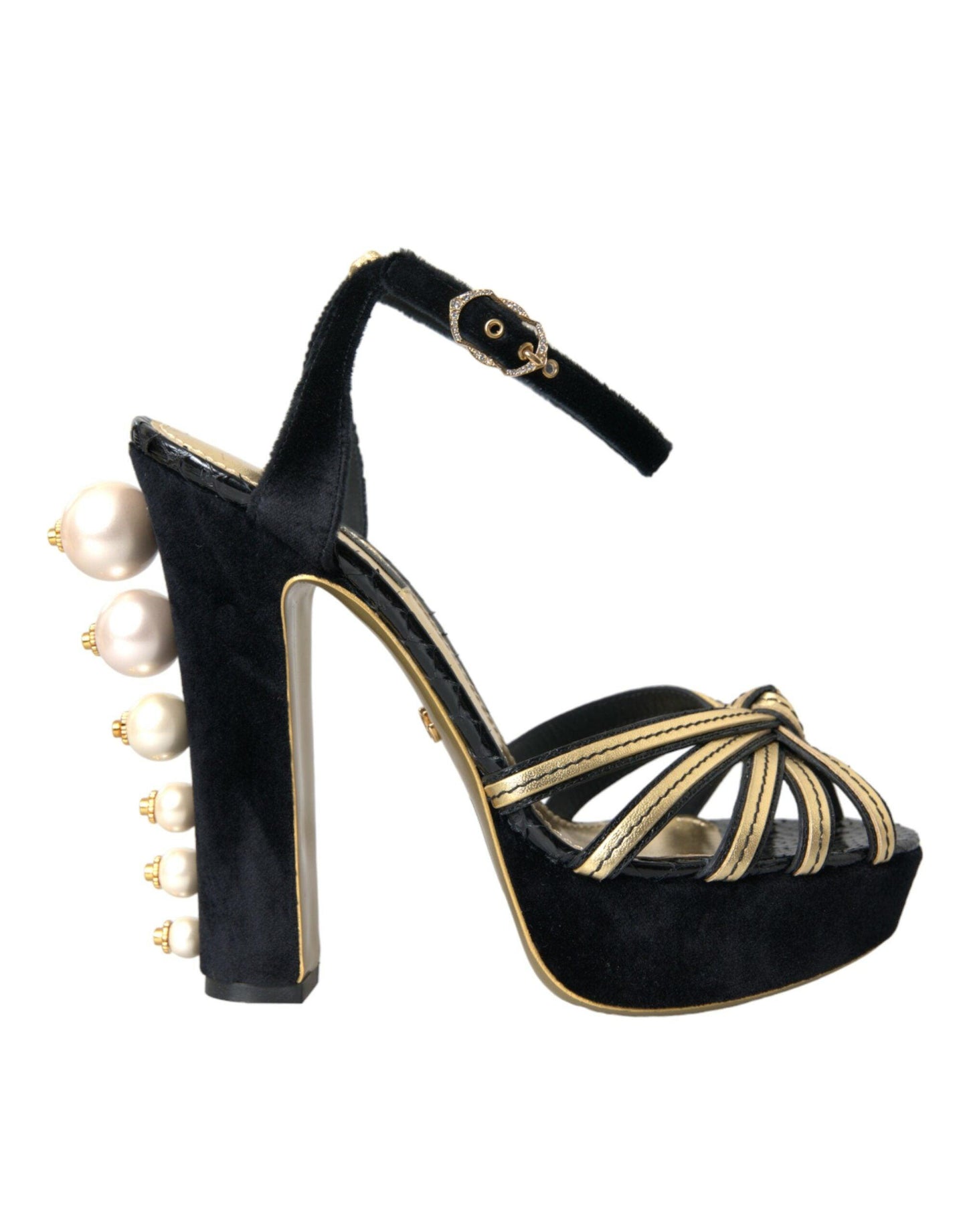 Dolce & Gabbana Black Gold Embellished Heels Sandals Shoes - Arichezz.store