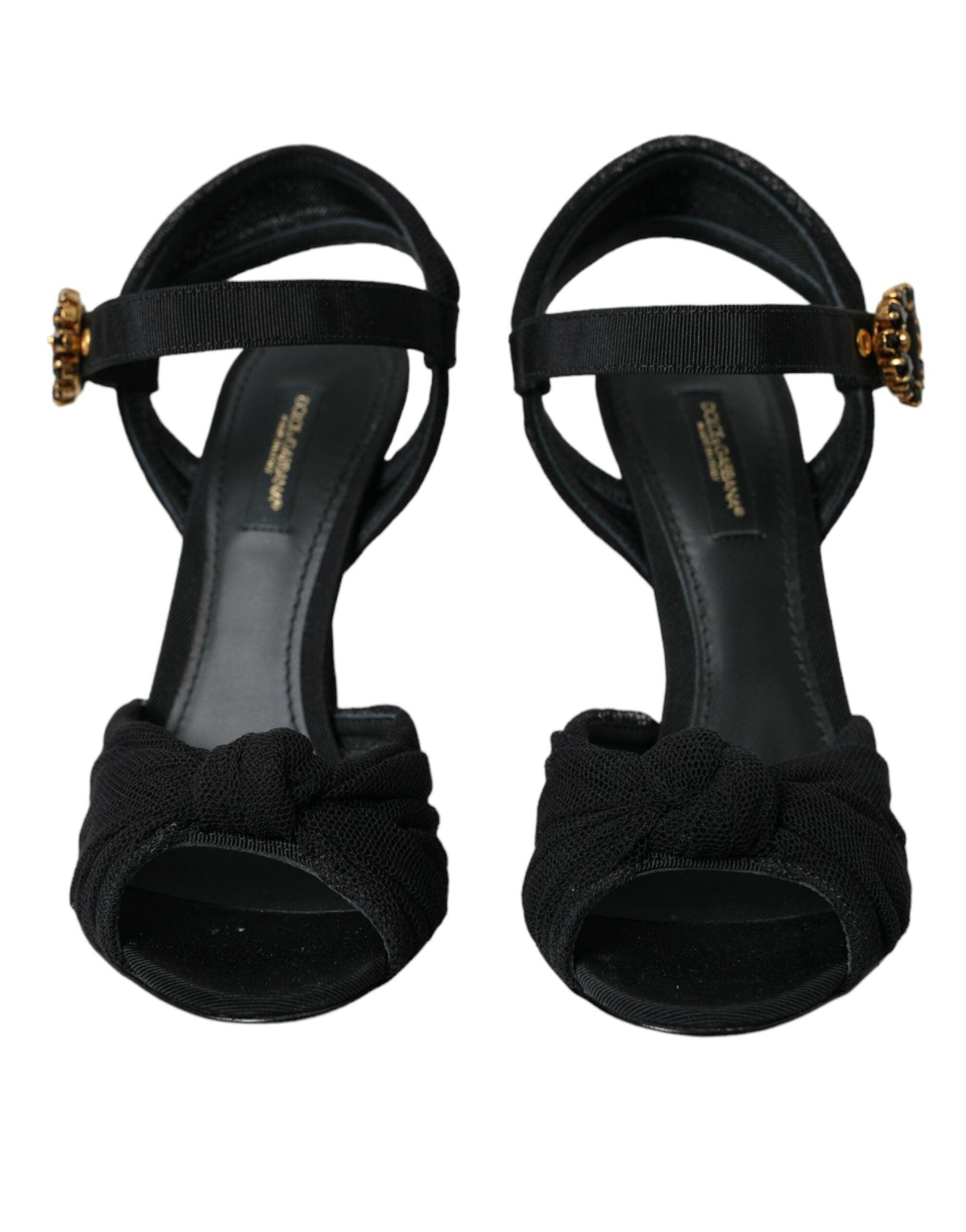 Dolce & Gabbana Black Suede Embellished Heels Sandals Shoes - Arichezz.store