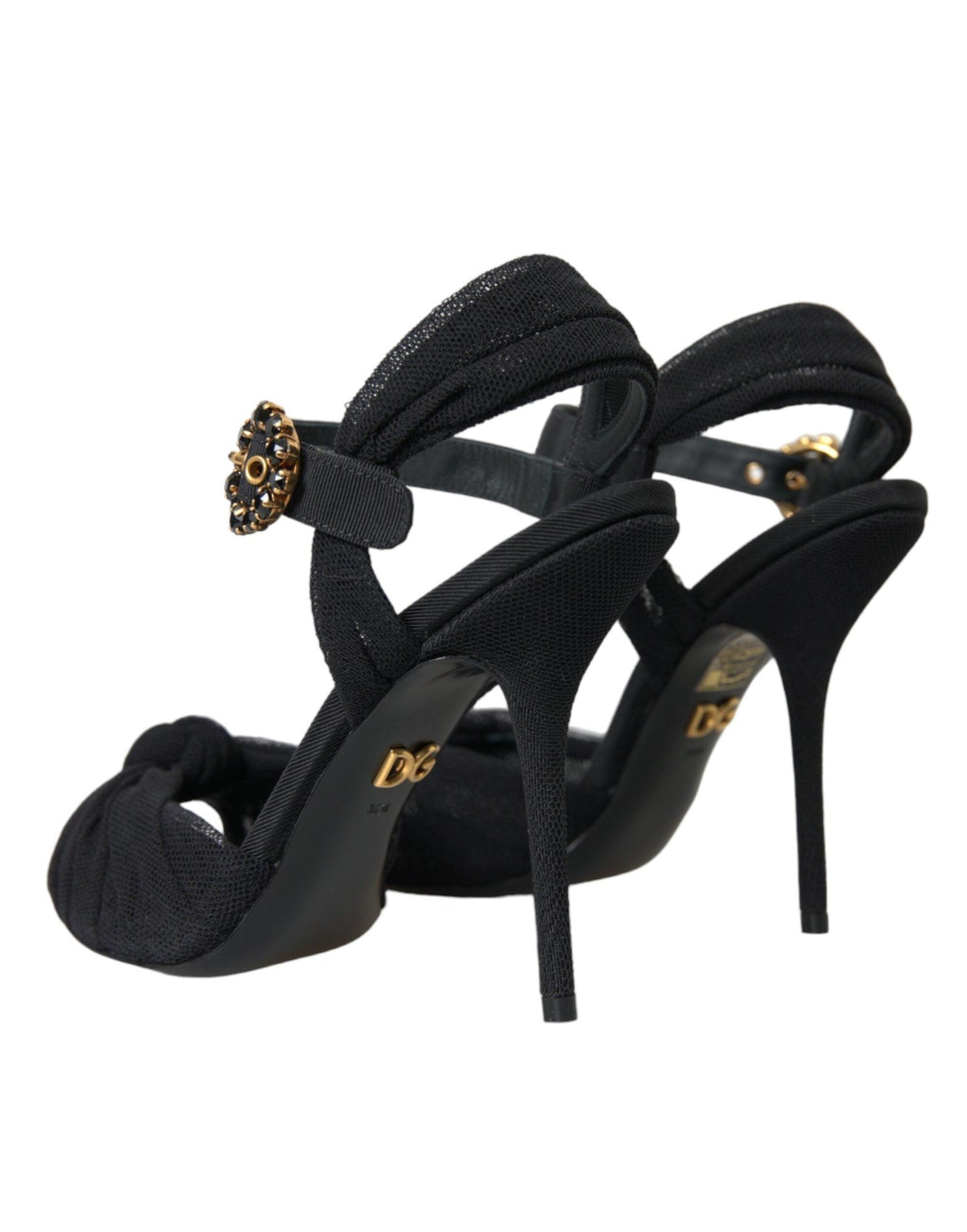 Dolce & Gabbana Black Suede Embellished Heels Sandals Shoes - Arichezz.store