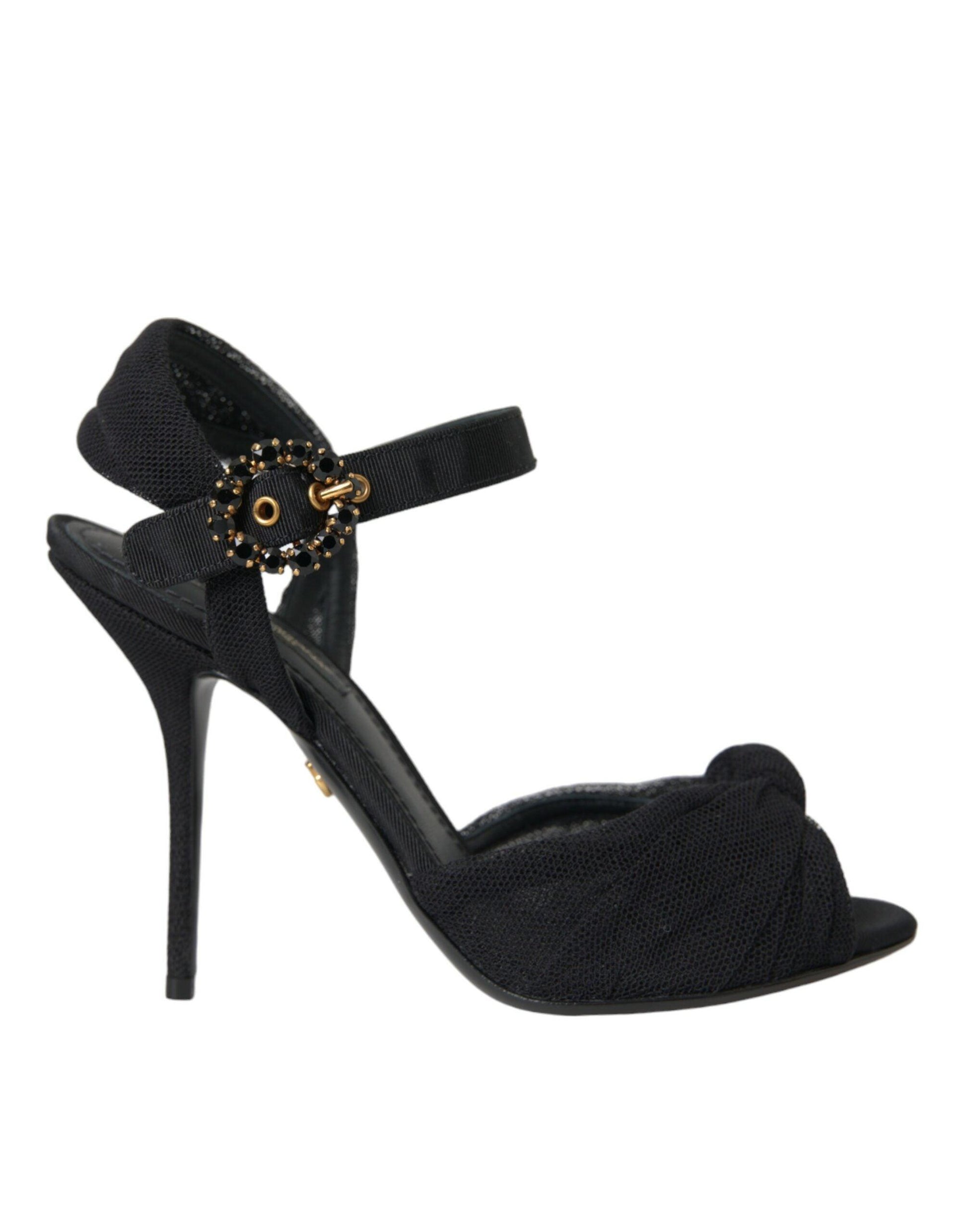 Dolce & Gabbana Black Suede Embellished Heels Sandals Shoes - Arichezz.store