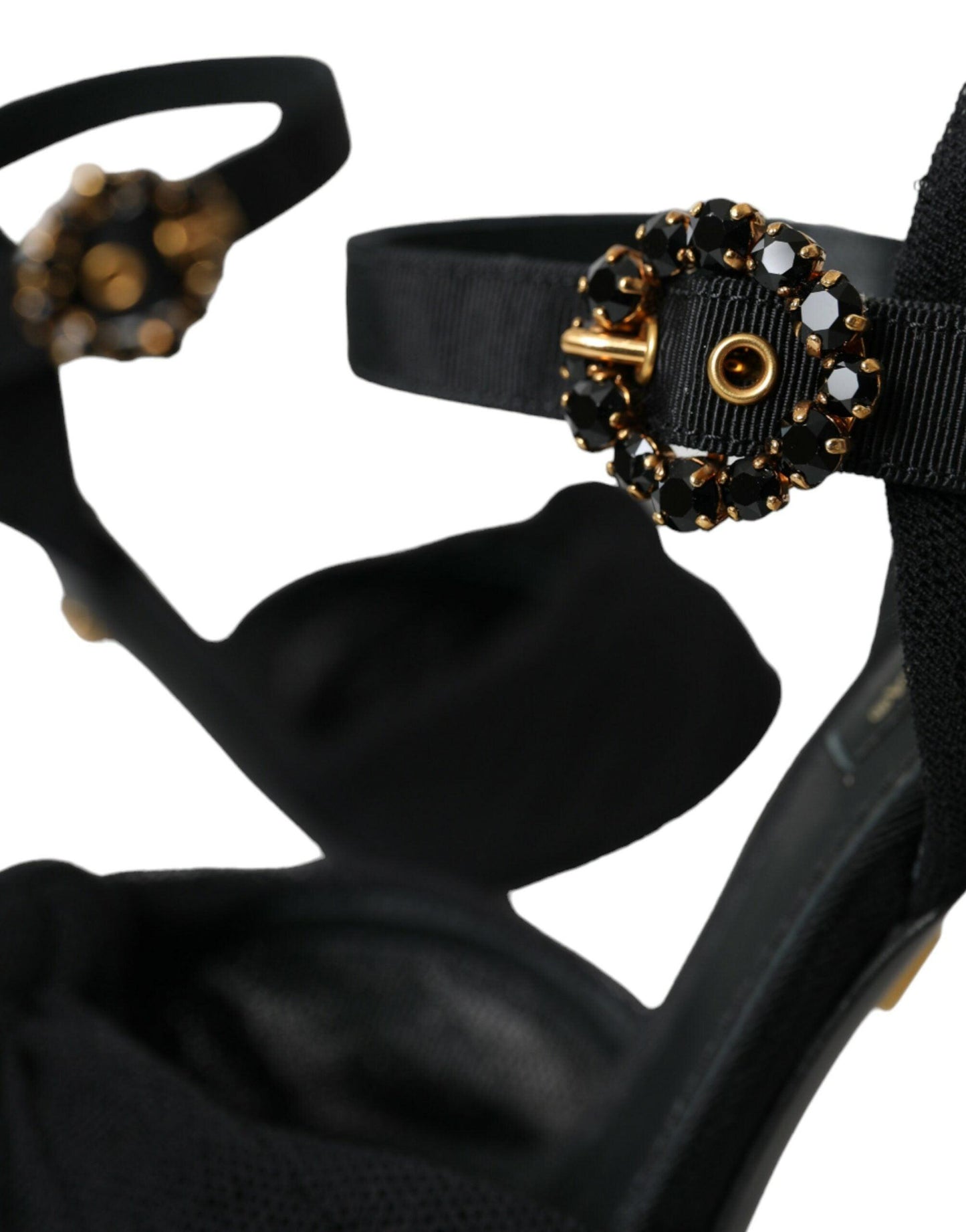 Dolce & Gabbana Black Suede Embellished Heels Sandals Shoes - Arichezz.store