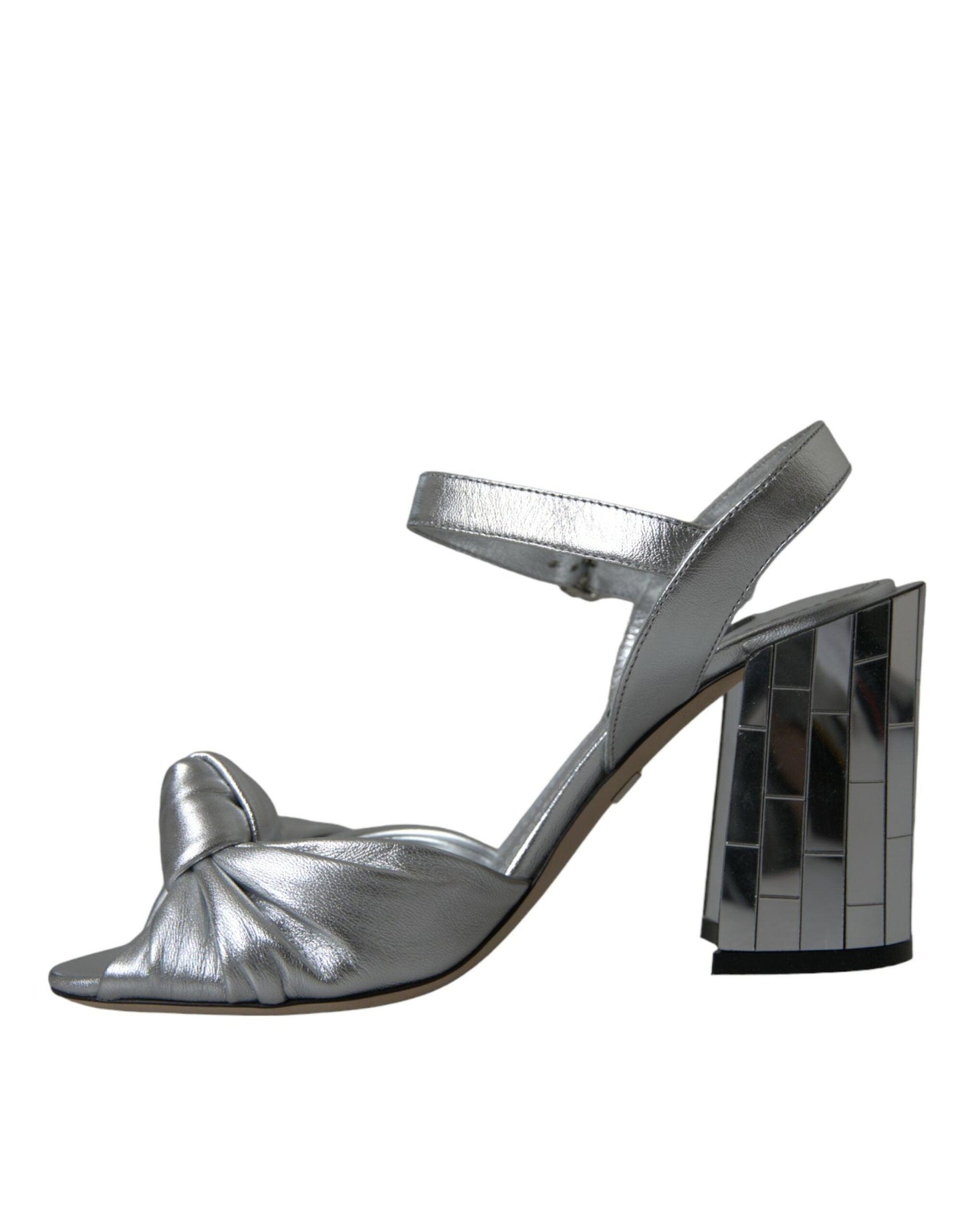 Dolce & Gabbana Silver Lambskin Leather Heels Sandals Shoes - Arichezz.store