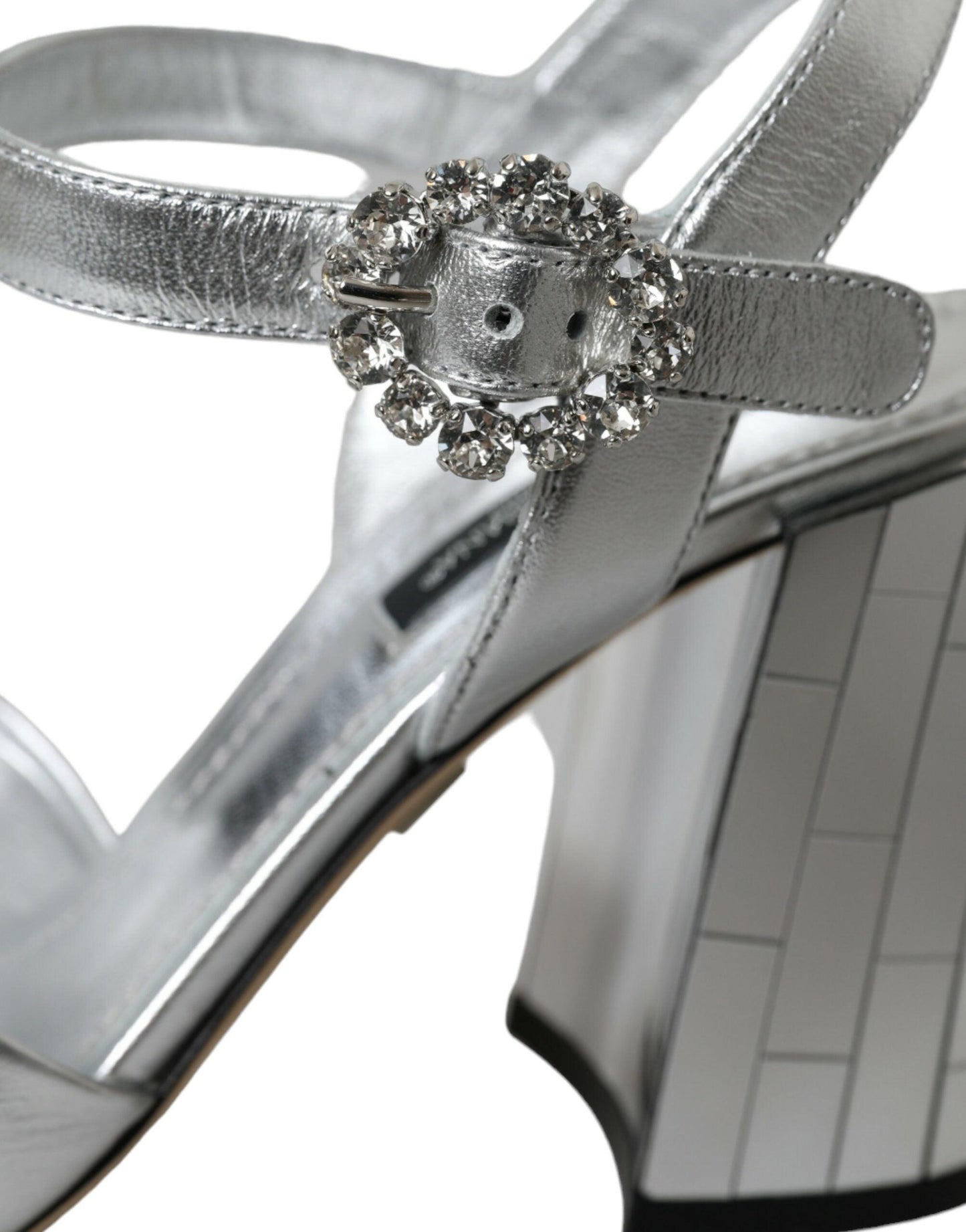 Dolce & Gabbana Silver Lambskin Leather Heels Sandals Shoes - Arichezz.store