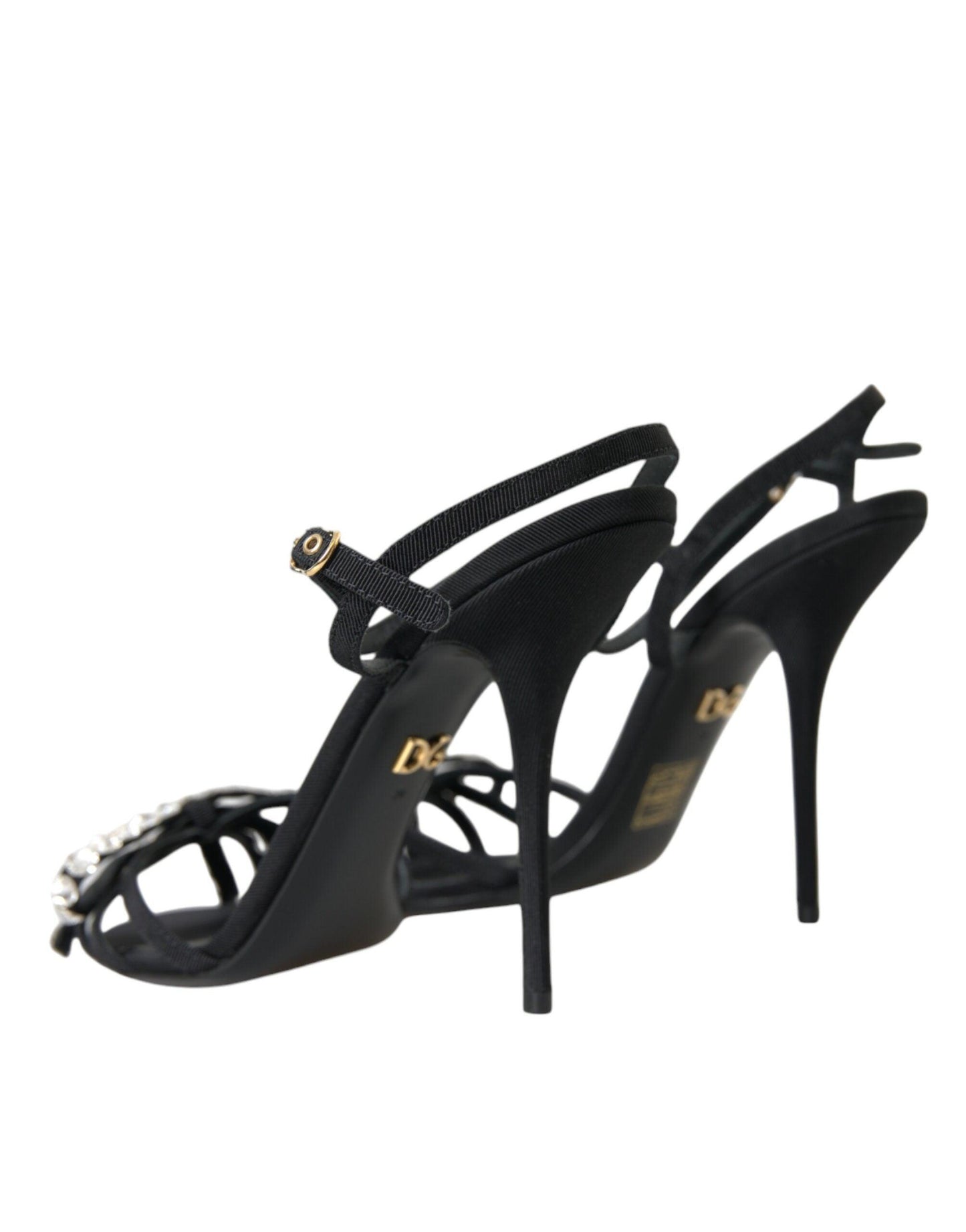 Dolce & Gabbana Black Viscose Crystal Bow Heels Sandals Shoes - Arichezz.store