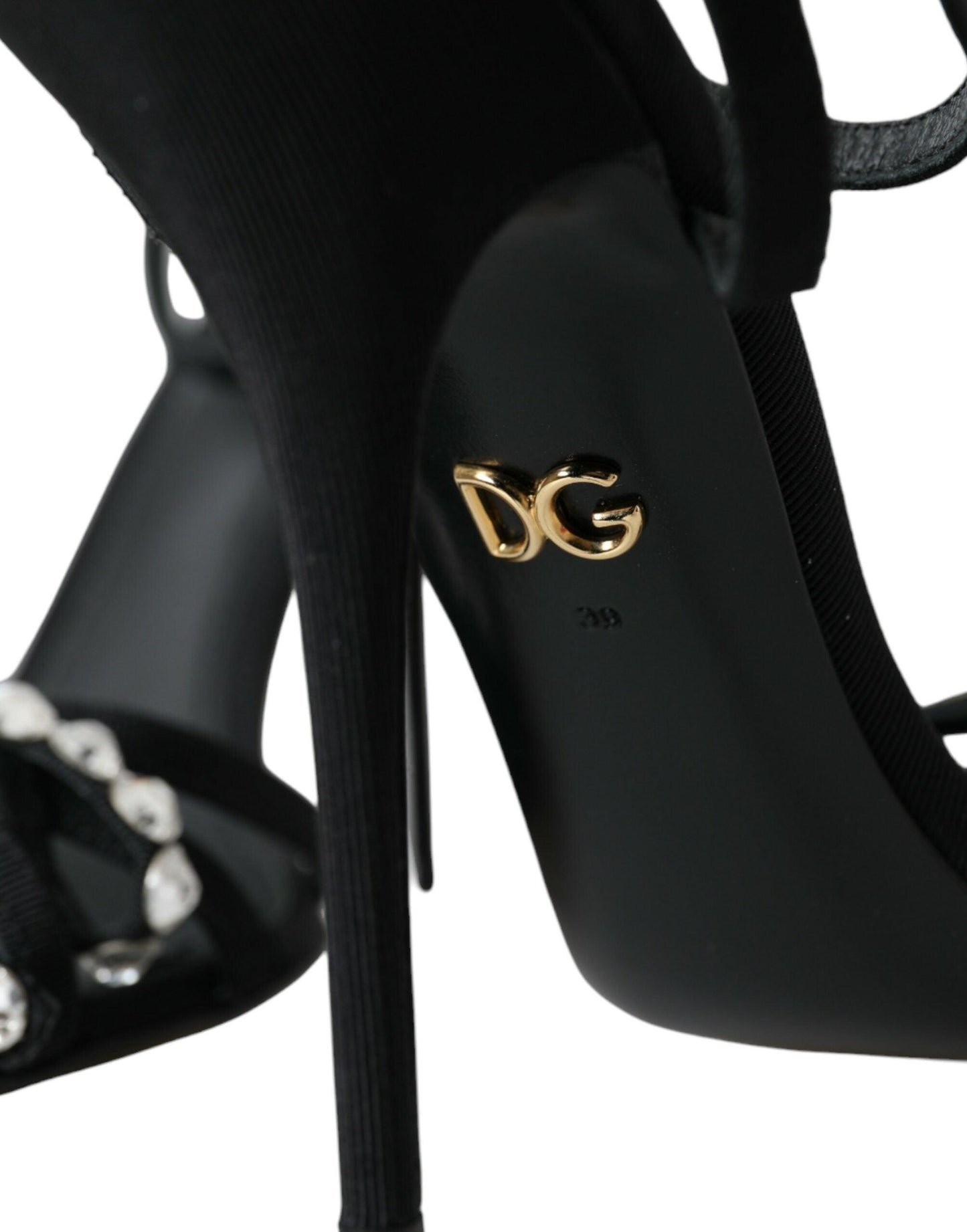 Dolce & Gabbana Black Viscose Crystal Bow Heels Sandals Shoes - Arichezz.store