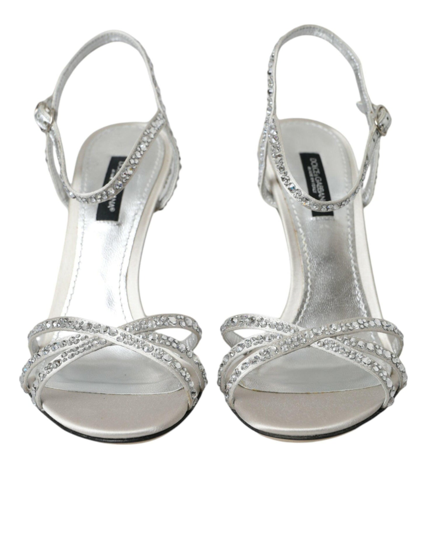 Dolce & Gabbana Silver Viscose Crystal Heels Sandals Shoes - Arichezz.store