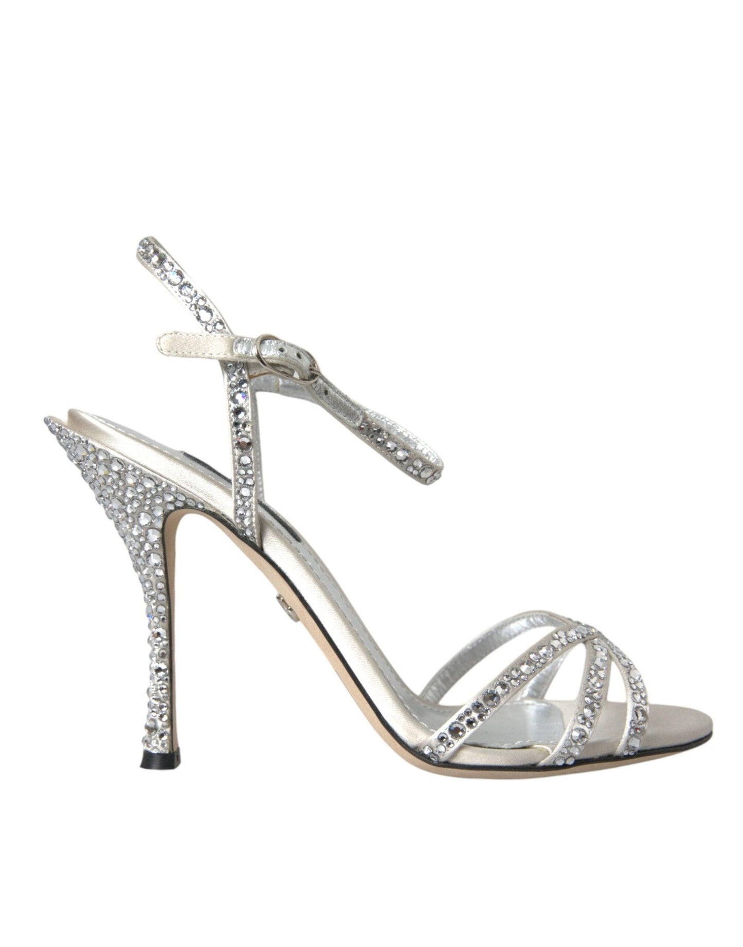 Dolce & Gabbana Silver Viscose Crystal Heels Sandals Shoes - Arichezz.store