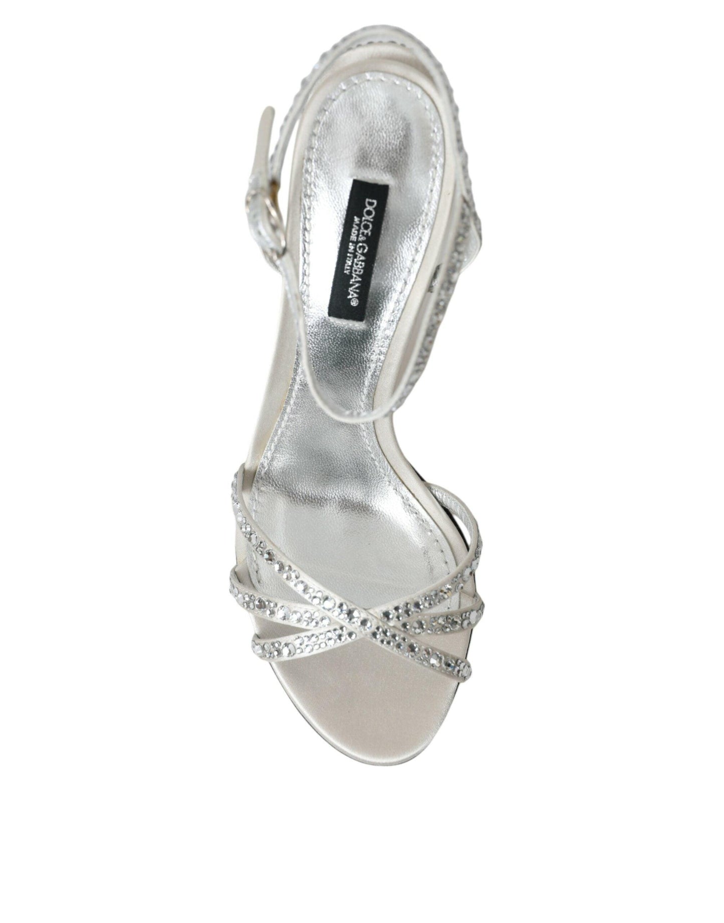 Dolce & Gabbana Silver Viscose Crystal Heels Sandals Shoes - Arichezz.store