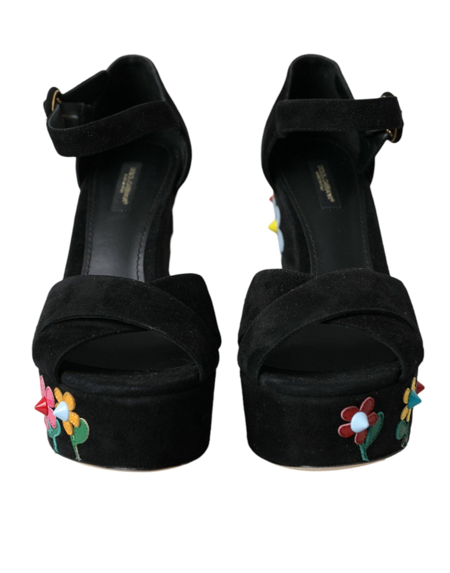 Dolce & Gabbana Black Floral Ankle Strap Heels Sandals Shoes - Arichezz.store