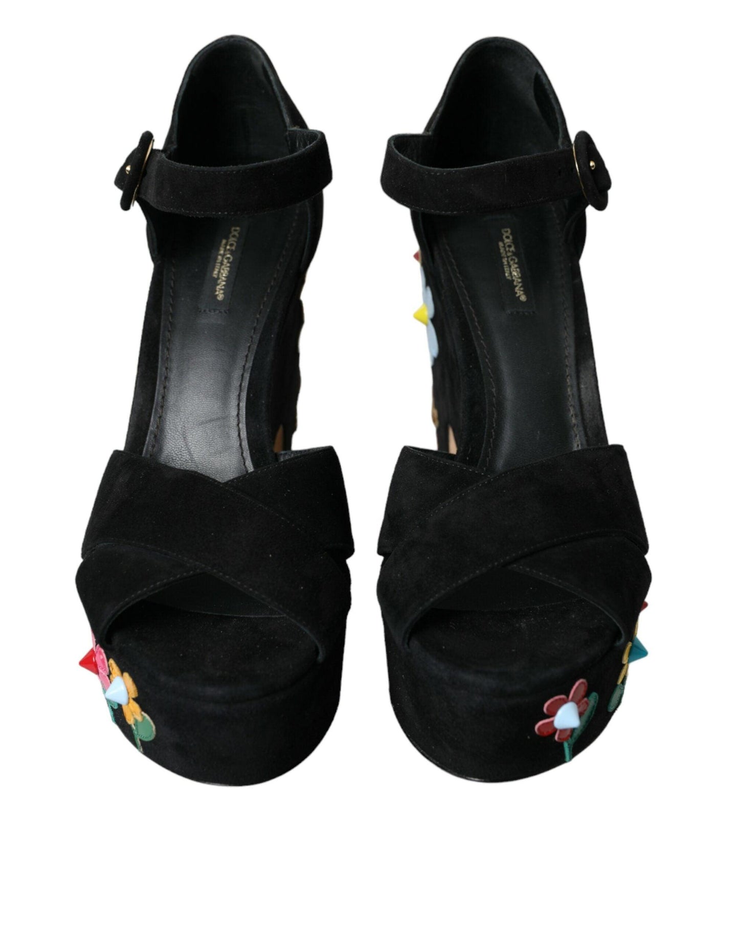 Dolce & Gabbana Black Suede Ankle Strap Heels Sandals Shoes - Arichezz.store