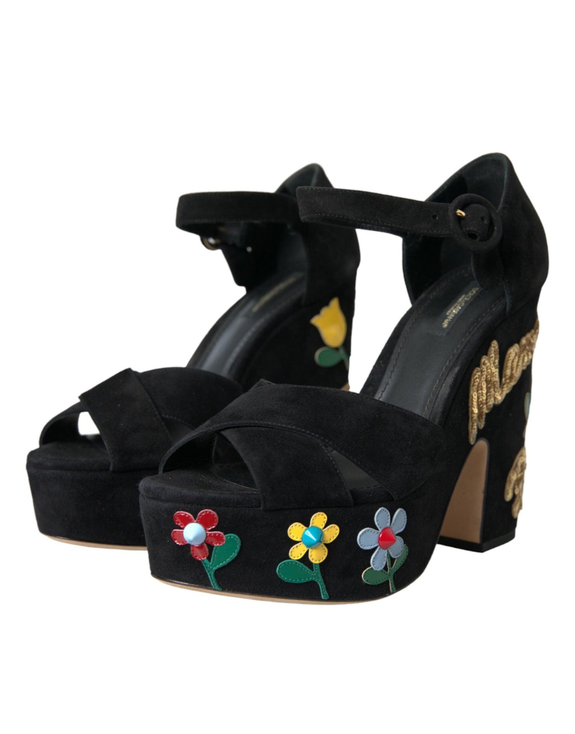 Dolce & Gabbana Black Suede Ankle Strap Heels Sandals Shoes - Arichezz.store