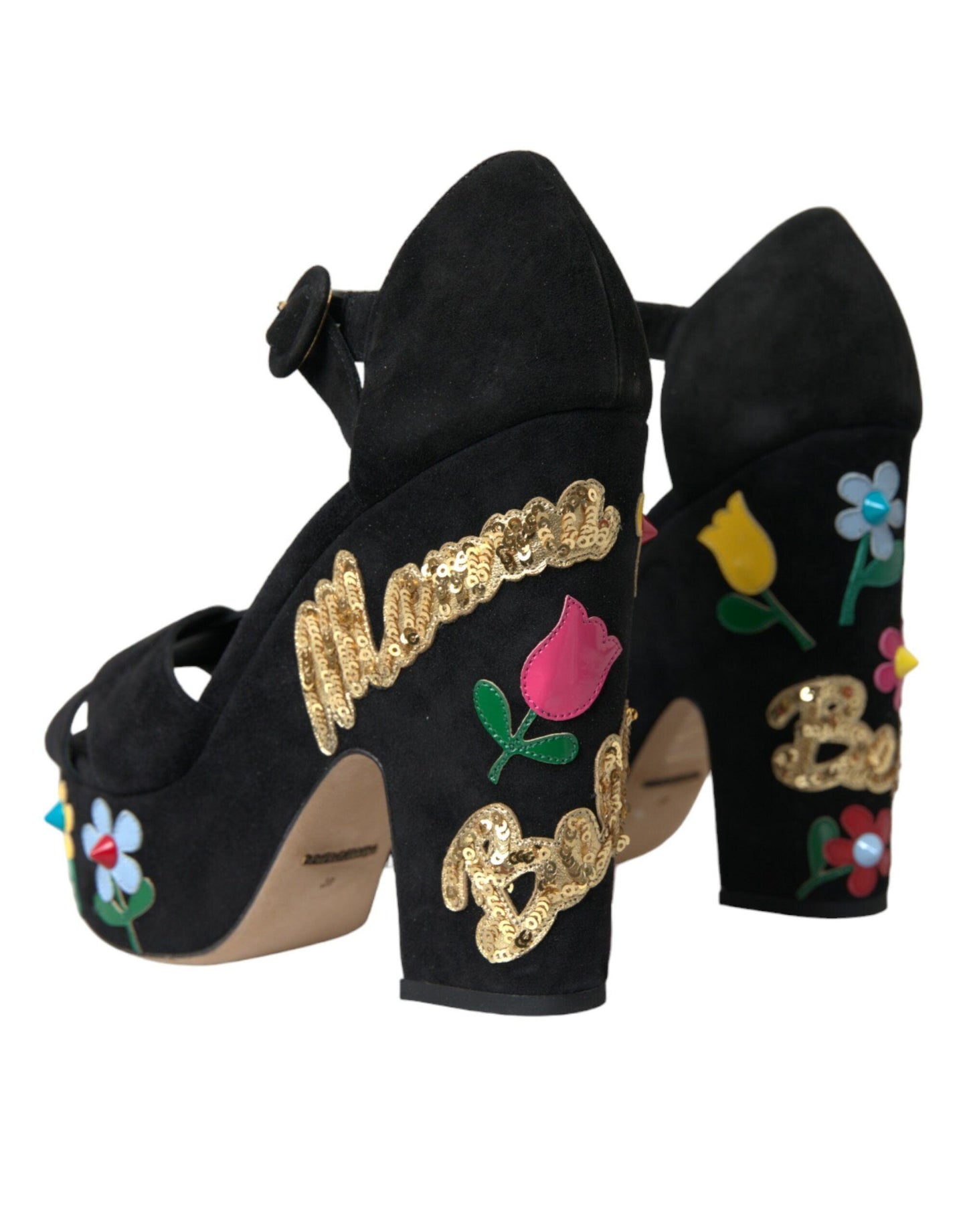 Dolce & Gabbana Black Suede Ankle Strap Heels Sandals Shoes - Arichezz.store