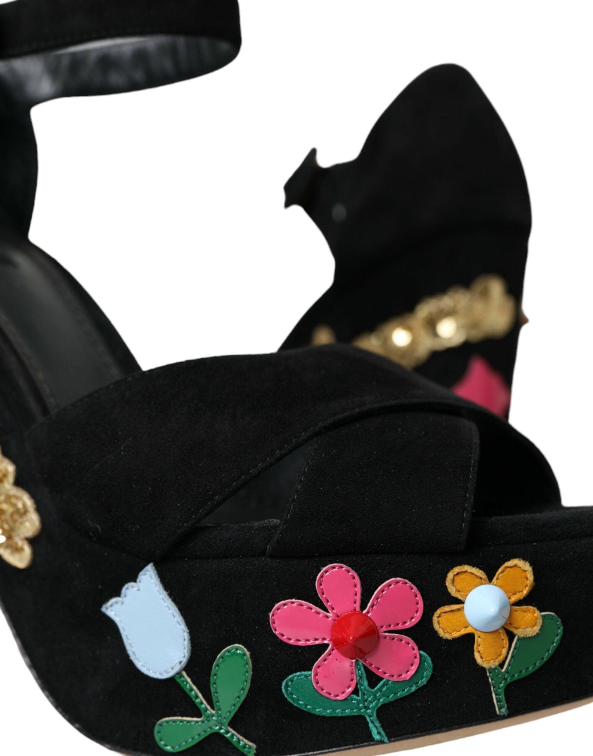 Dolce & Gabbana Black Suede Ankle Strap Heels Sandals Shoes - Arichezz.store