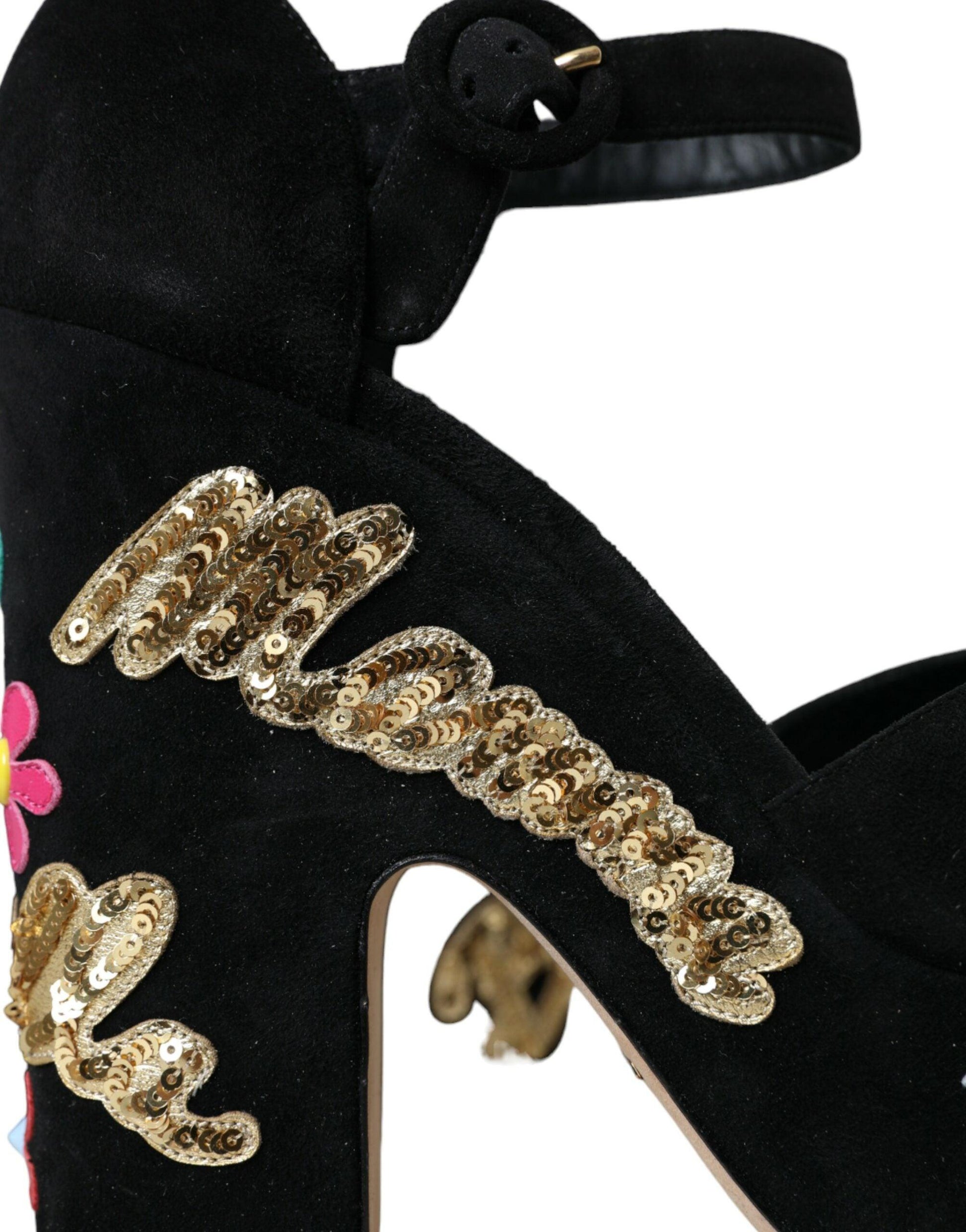 Dolce & Gabbana Black Suede Ankle Strap Heels Sandals Shoes - Arichezz.store