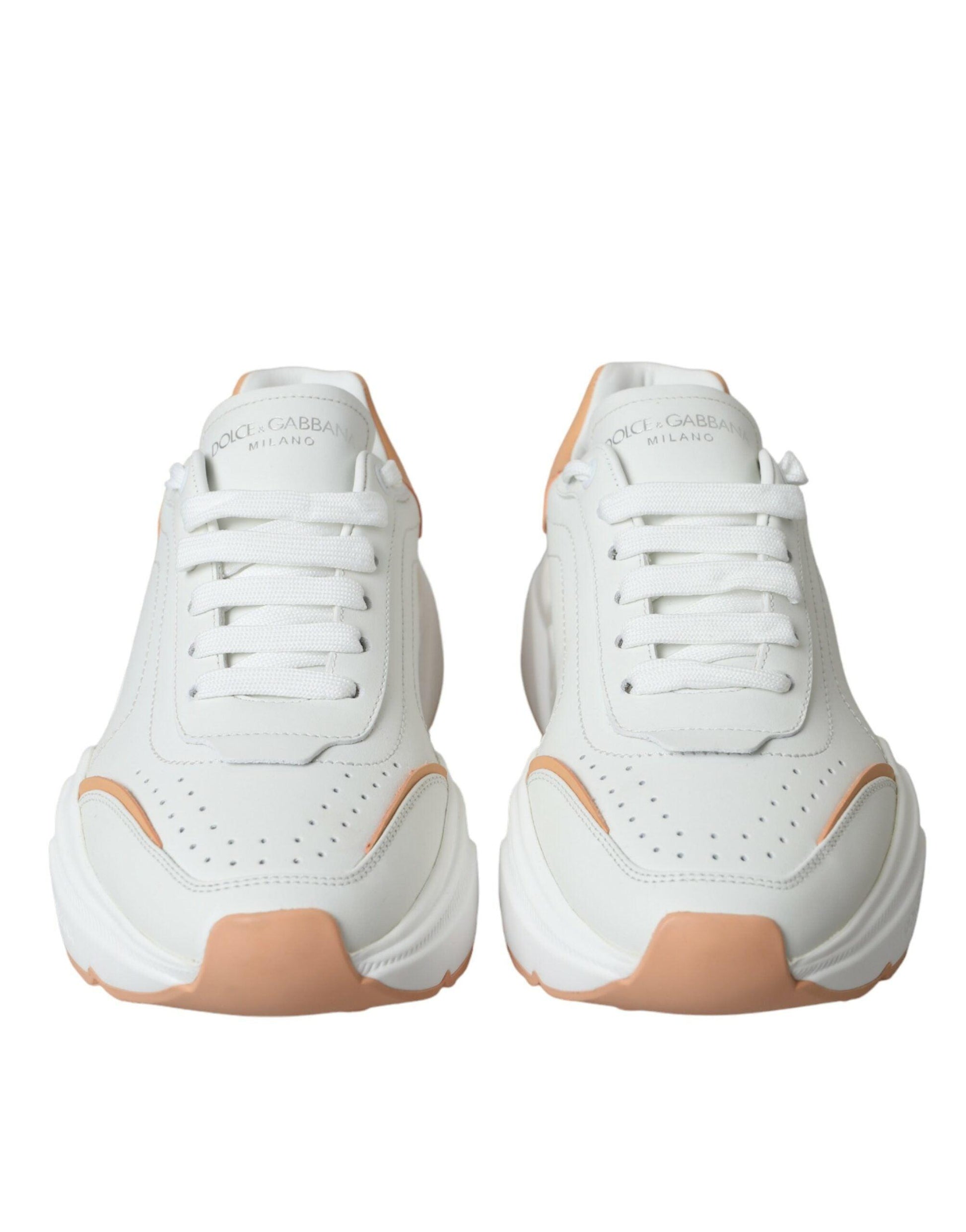 Dolce & Gabbana White Peach DAYMASTER Leather Sneakers Shoes - Arichezz.store