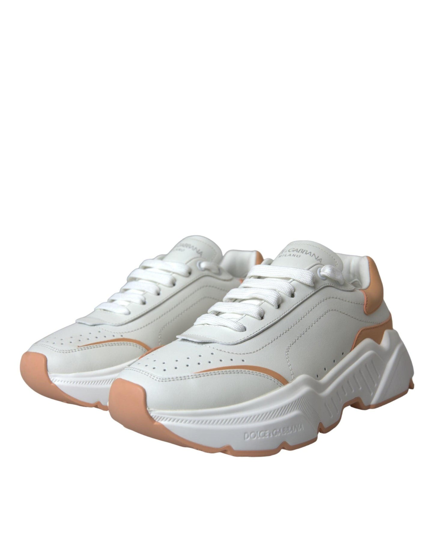 Dolce & Gabbana White Peach DAYMASTER Leather Sneakers Shoes - Arichezz.store