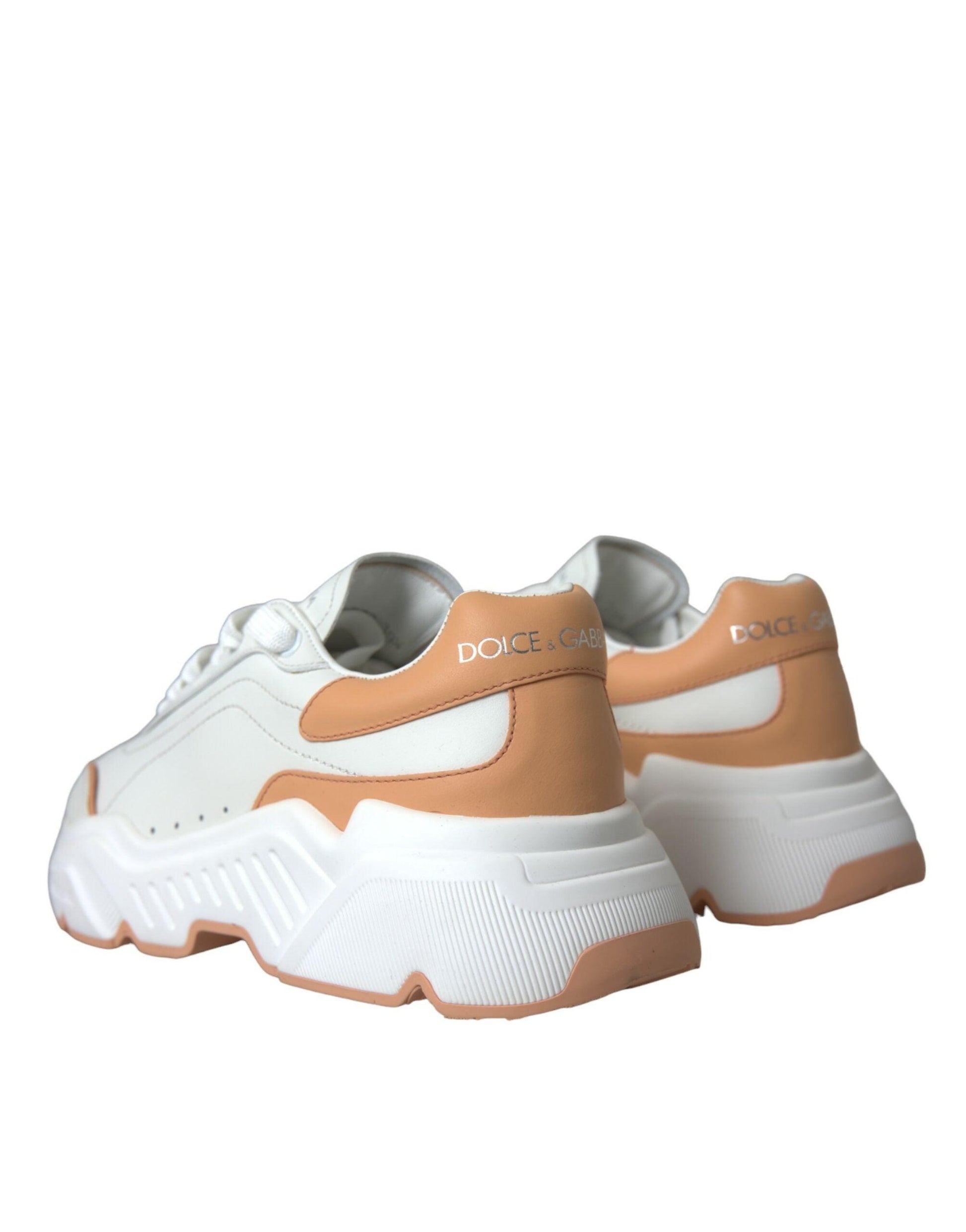 Dolce & Gabbana White Peach DAYMASTER Leather Sneakers Shoes - Arichezz.store