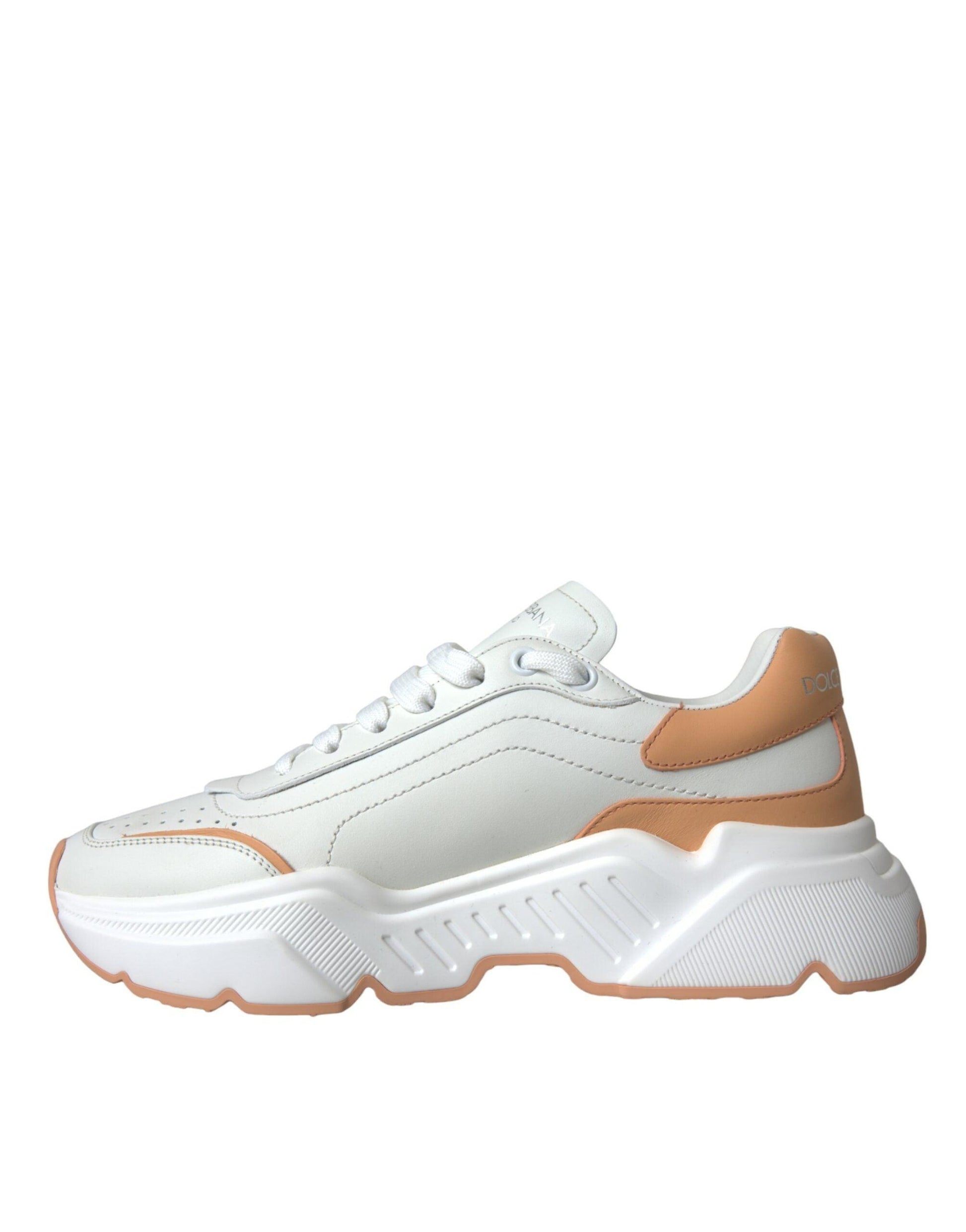 Dolce & Gabbana White Peach DAYMASTER Leather Sneakers Shoes - Arichezz.store