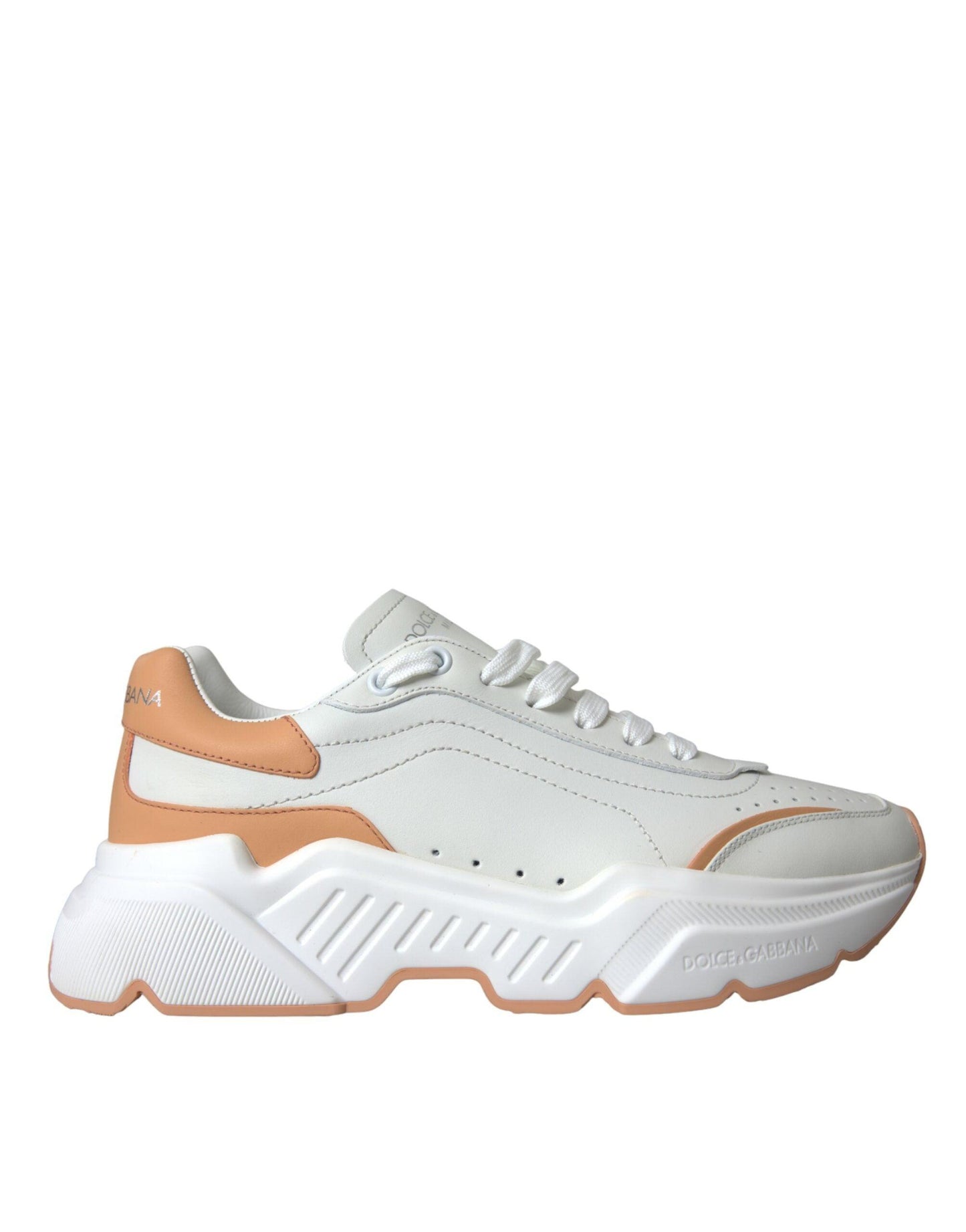 Dolce & Gabbana White Peach DAYMASTER Leather Sneakers Shoes - Arichezz.store