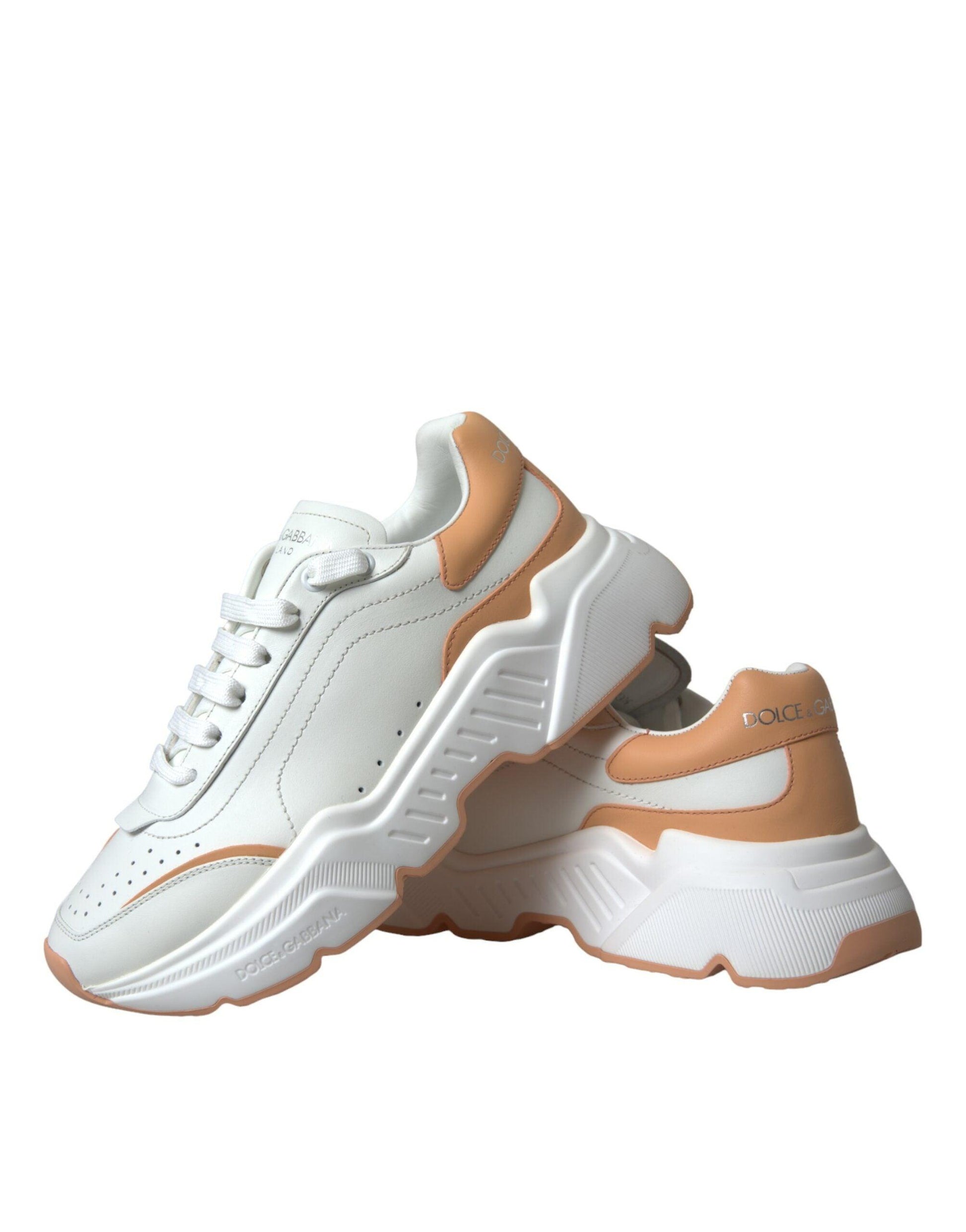 Dolce & Gabbana White Peach DAYMASTER Leather Sneakers Shoes - Arichezz.store