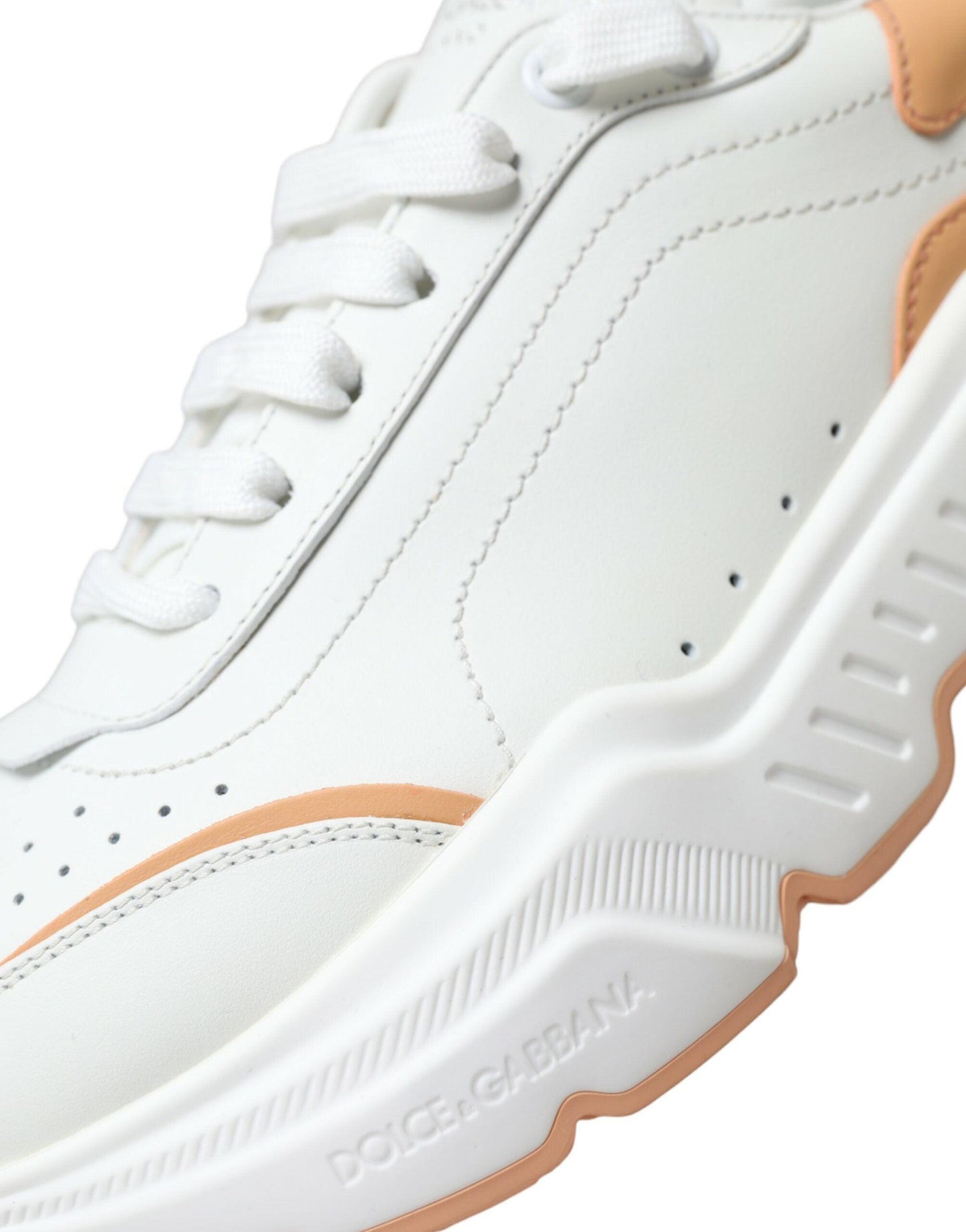 Dolce & Gabbana White Peach DAYMASTER Leather Sneakers Shoes - Arichezz.store