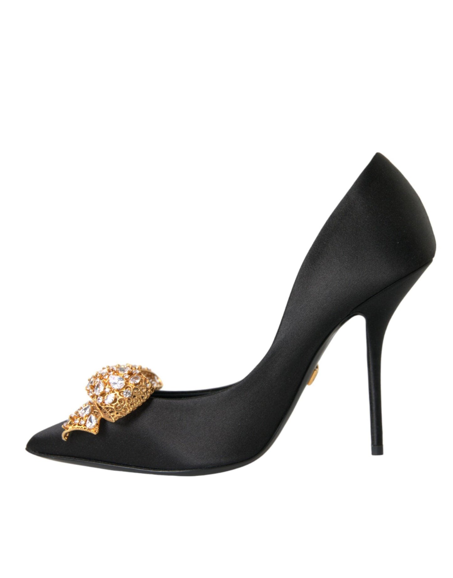 Dolce & Gabbana Black Satin Bow Crystal Heels Pumps Shoes - Arichezz.store