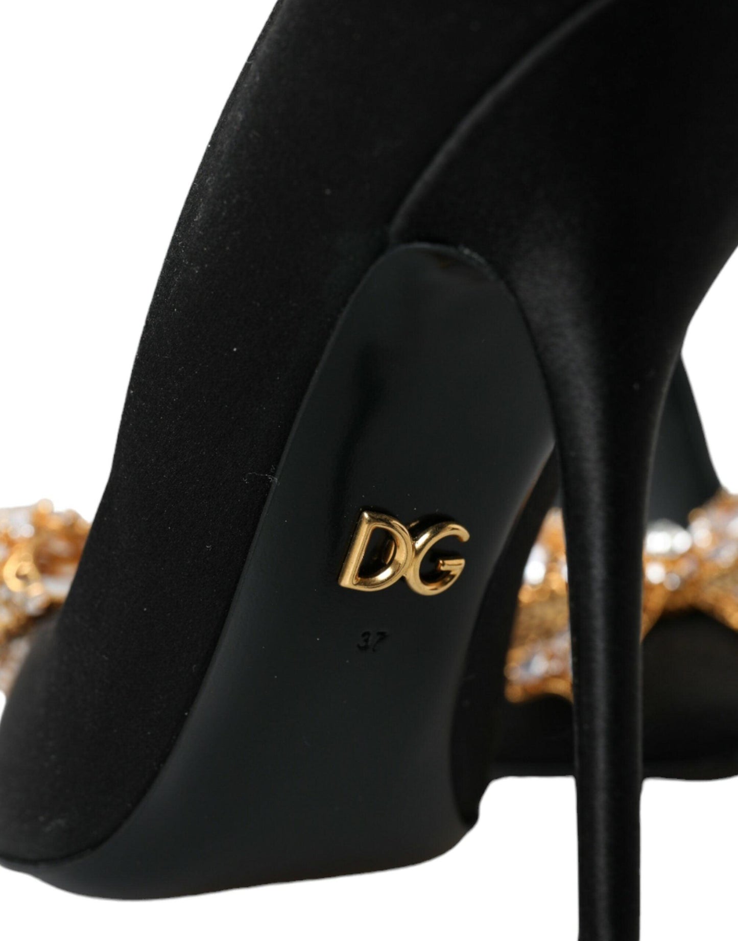 Dolce & Gabbana Black Satin Bow Crystal Heels Pumps Shoes - Arichezz.store