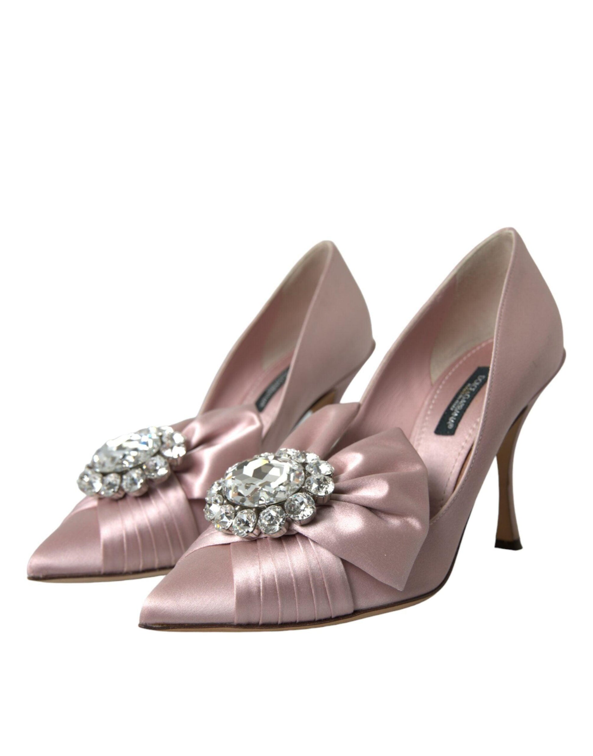 Dolce & Gabbana Pink Satin Crystal High Heels Pumps Shoes - Arichezz.store