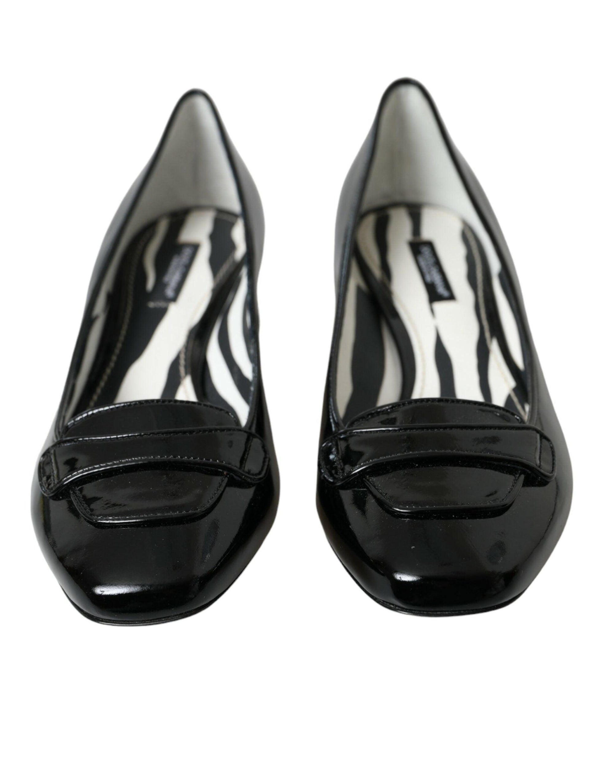 Dolce & Gabbana Black Patent Leather Block Heels Pumps Shoes - Arichezz.store