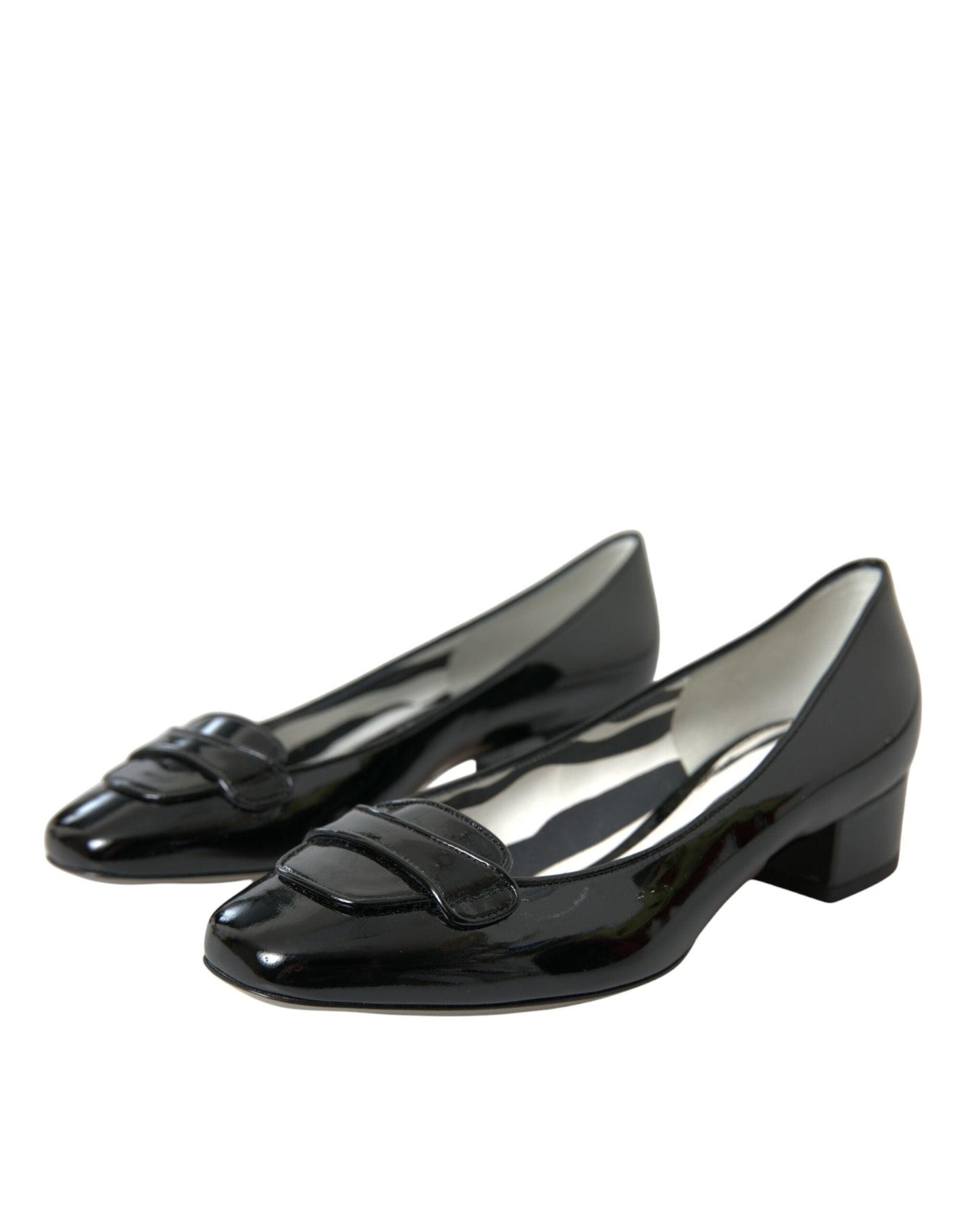 Dolce & Gabbana Black Patent Leather Block Heels Pumps Shoes - Arichezz.store