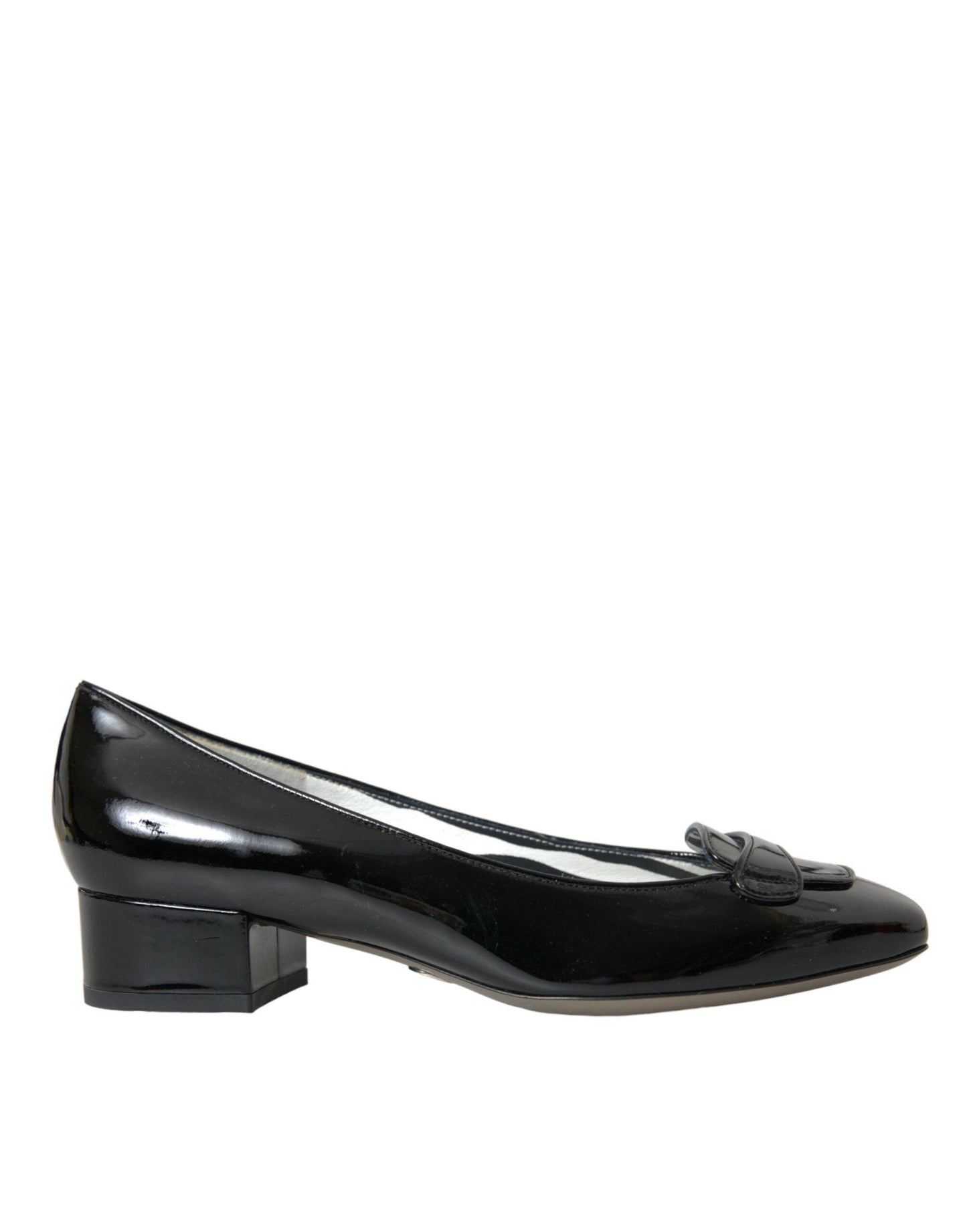 Dolce & Gabbana Black Patent Leather Block Heels Pumps Shoes - Arichezz.store