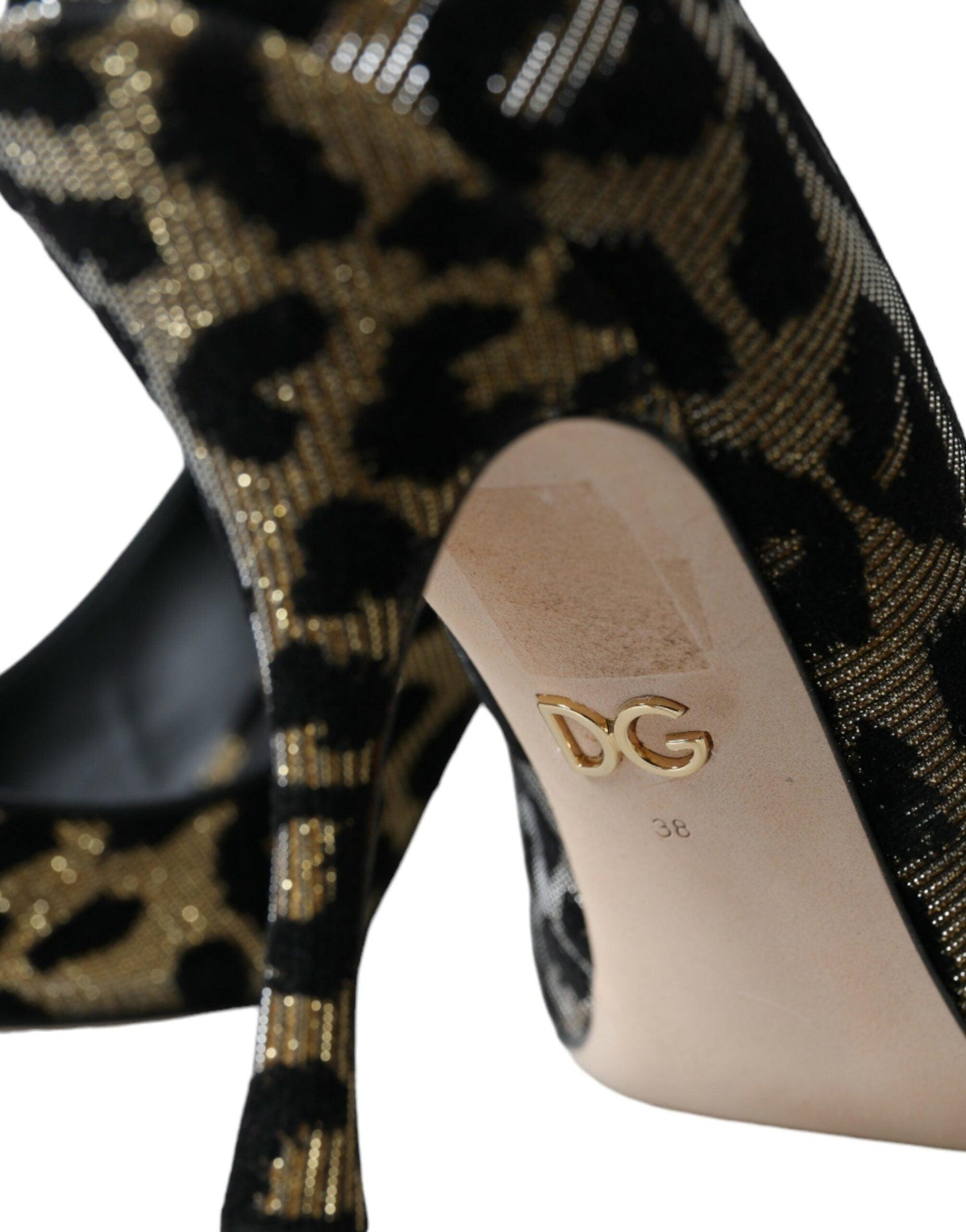 Dolce & Gabbana Black Gold Leopard Lurex Heels Pumps Shoes - Arichezz.store