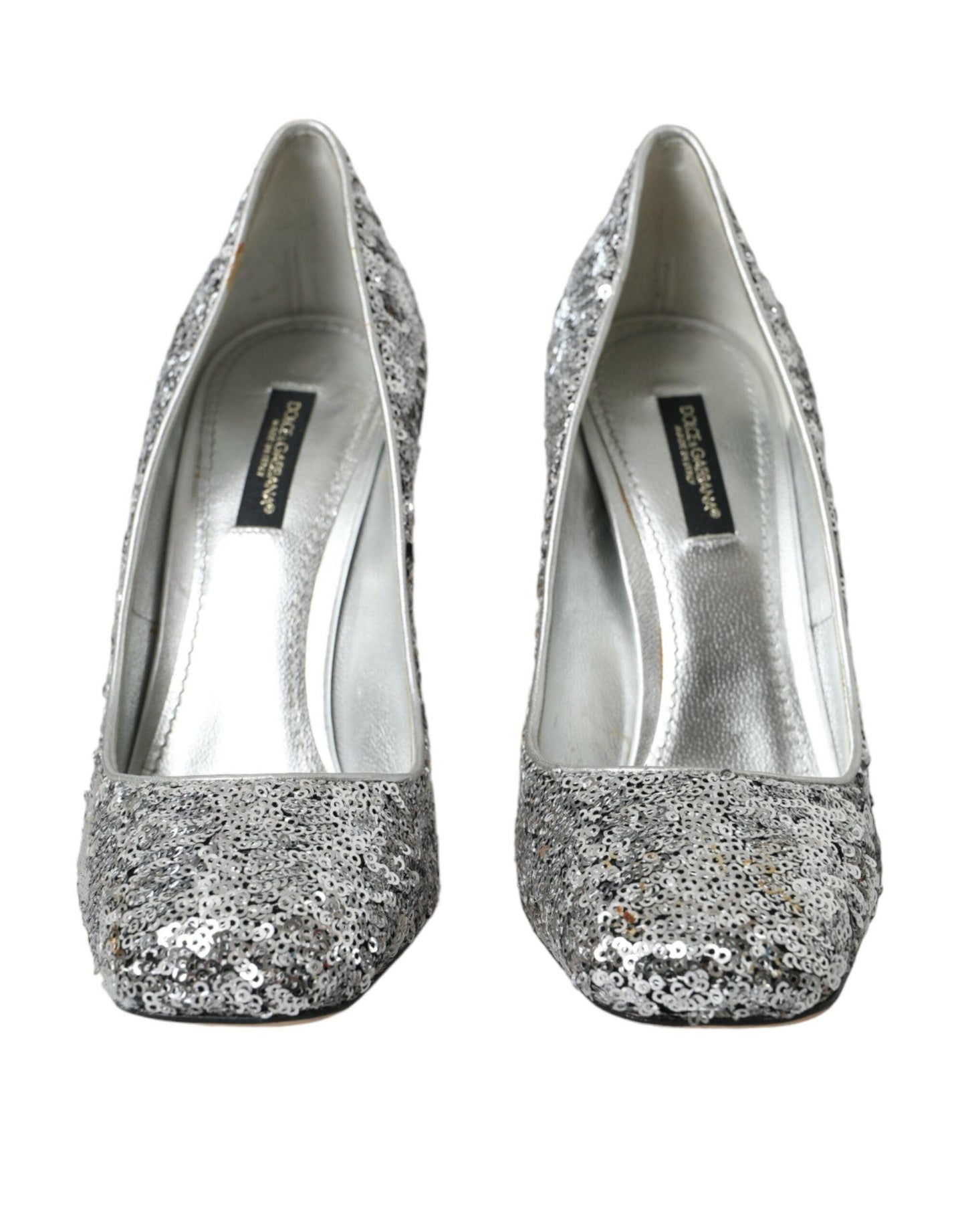 Dolce & Gabbana Silver Sequin Embellished Heels Pumps Shoes - Arichezz.store