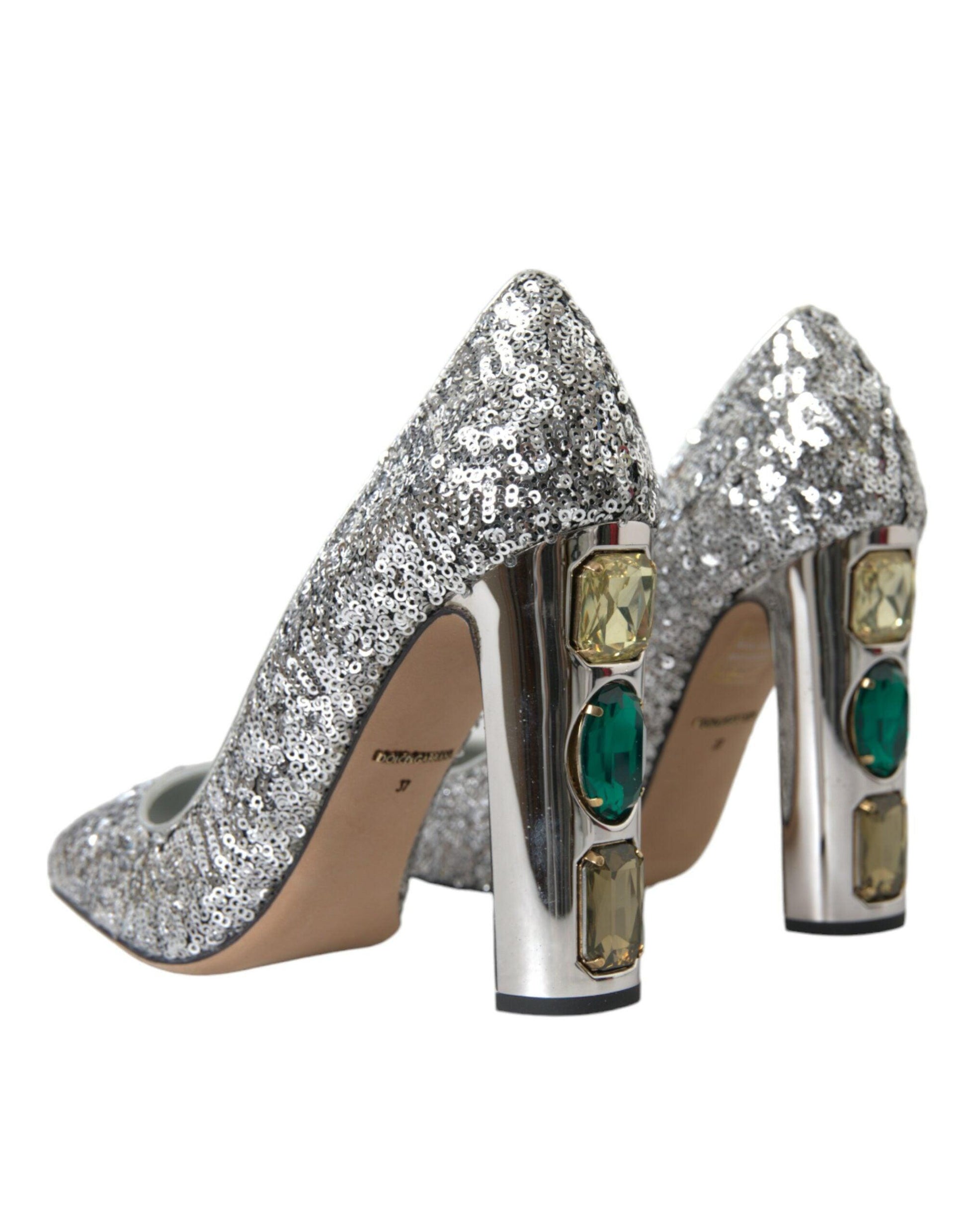 Dolce & Gabbana Silver Sequin Embellished Heels Pumps Shoes - Arichezz.store