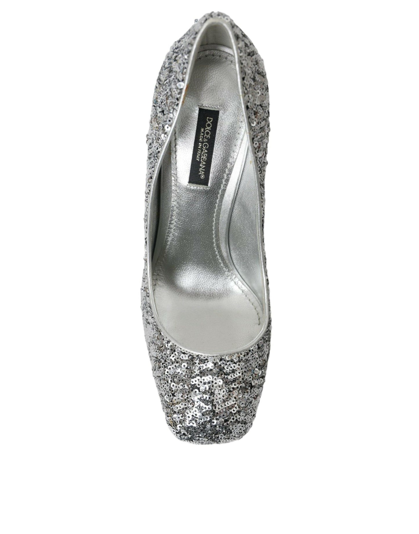 Dolce & Gabbana Silver Sequin Embellished Heels Pumps Shoes - Arichezz.store