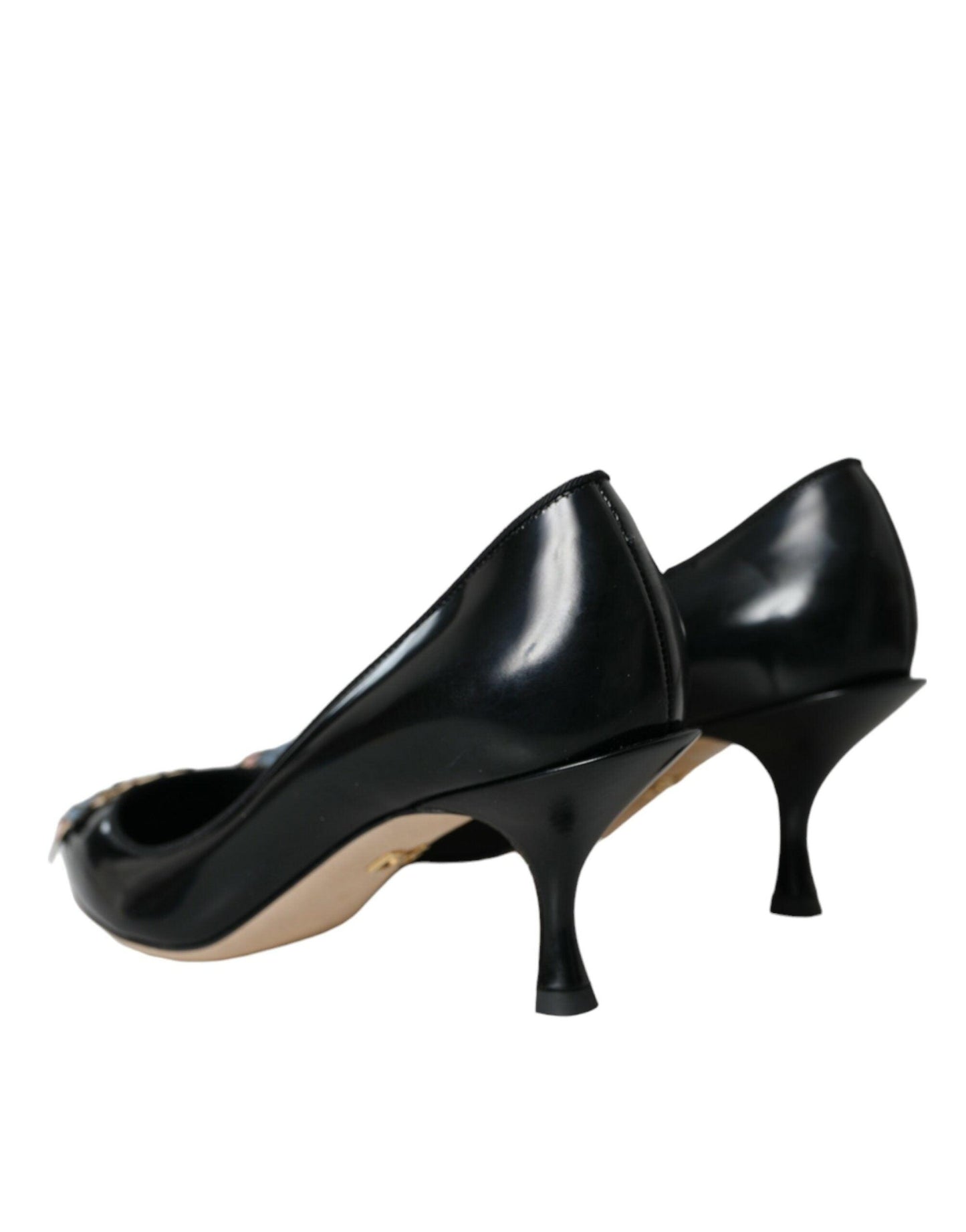 Dolce & Gabbana Black Leather BOOM Patch Heels Pumps Shoes - Arichezz.store