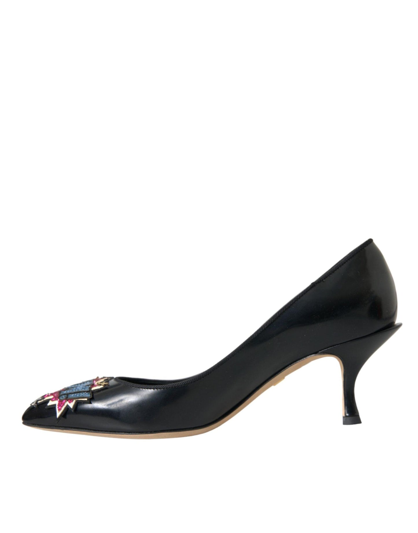 Dolce & Gabbana Black Leather BOOM Patch Heels Pumps Shoes - Arichezz.store