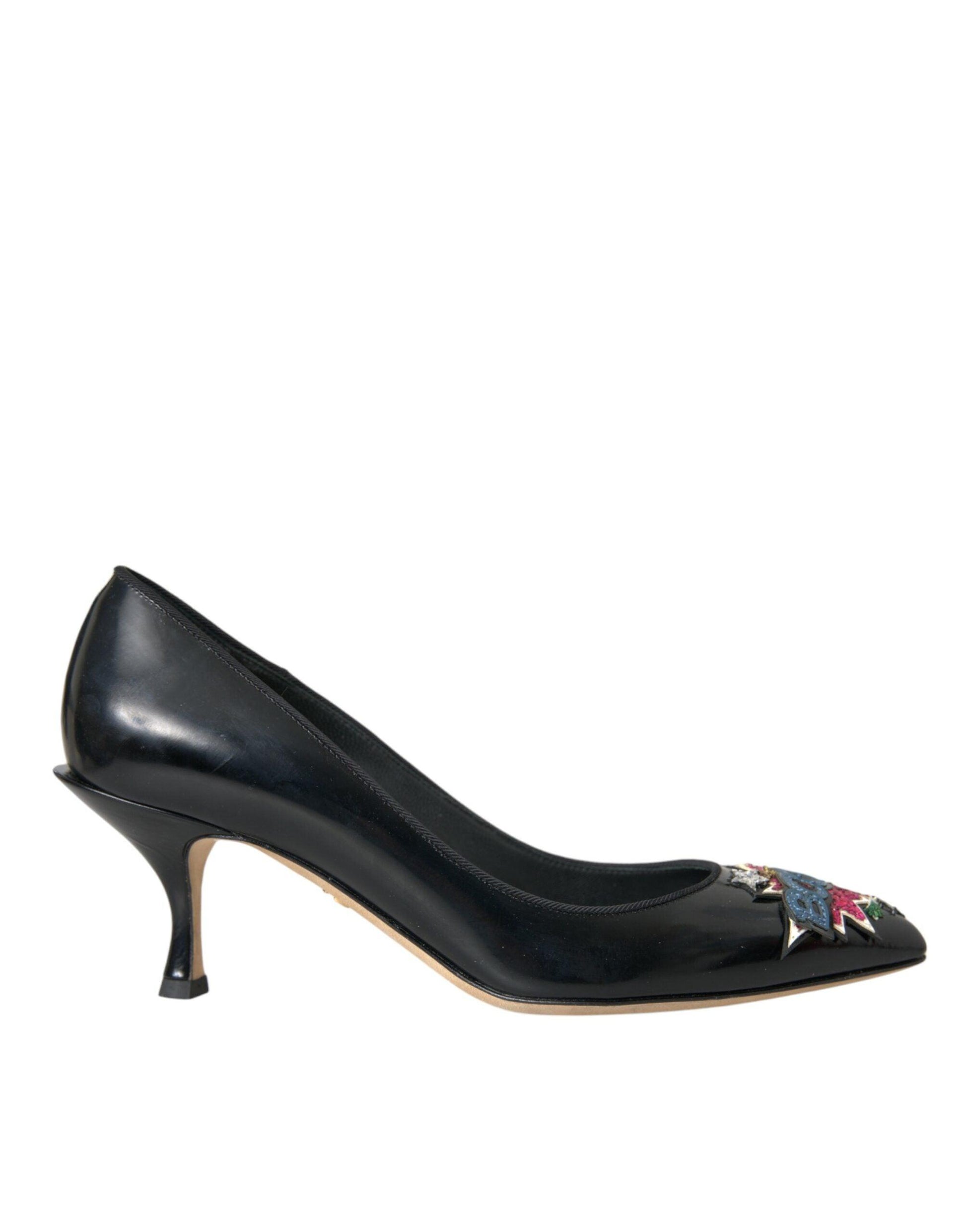 Dolce & Gabbana Black Leather BOOM Patch Heels Pumps Shoes - Arichezz.store