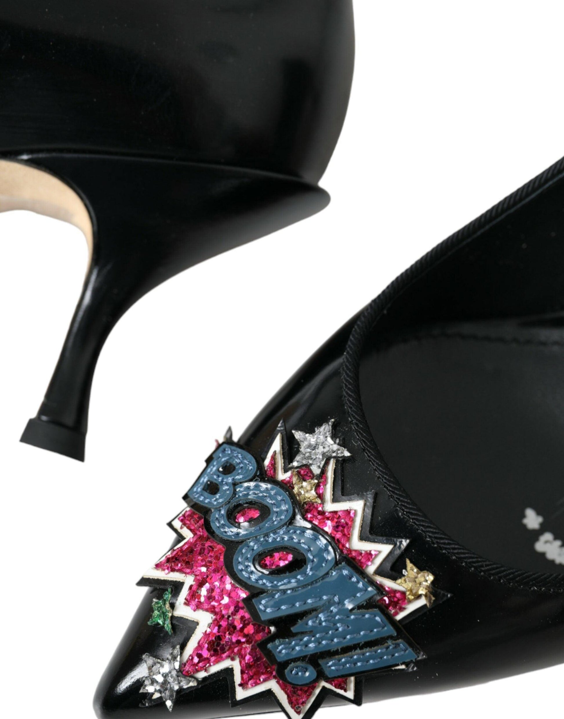 Dolce & Gabbana Black Leather BOOM Patch Heels Pumps Shoes - Arichezz.store