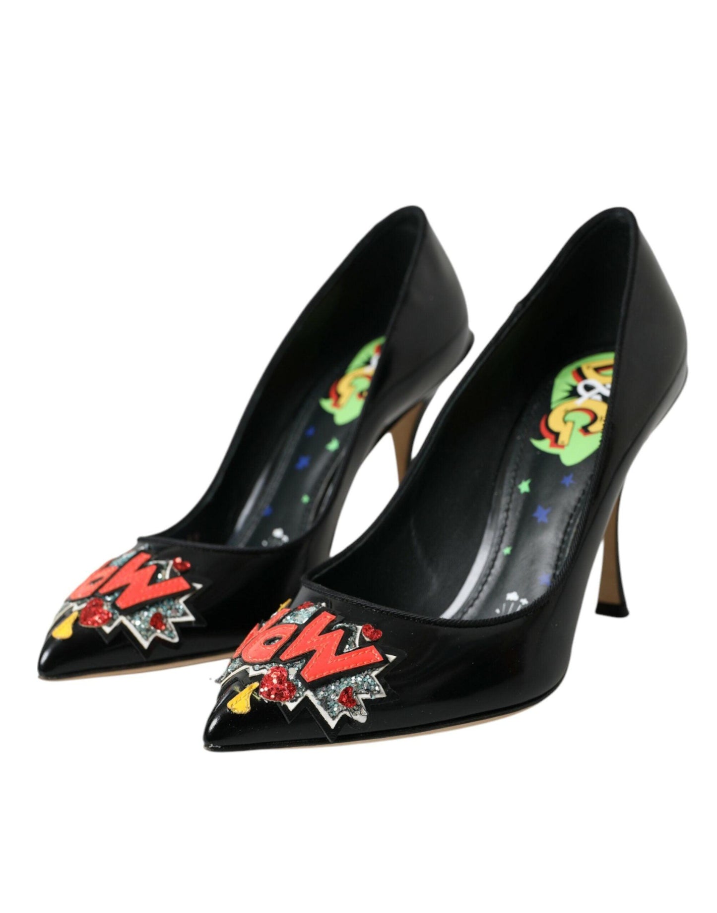 Dolce & Gabbana Black Leather WOW Patch Heels Pumps Shoes - Arichezz.store