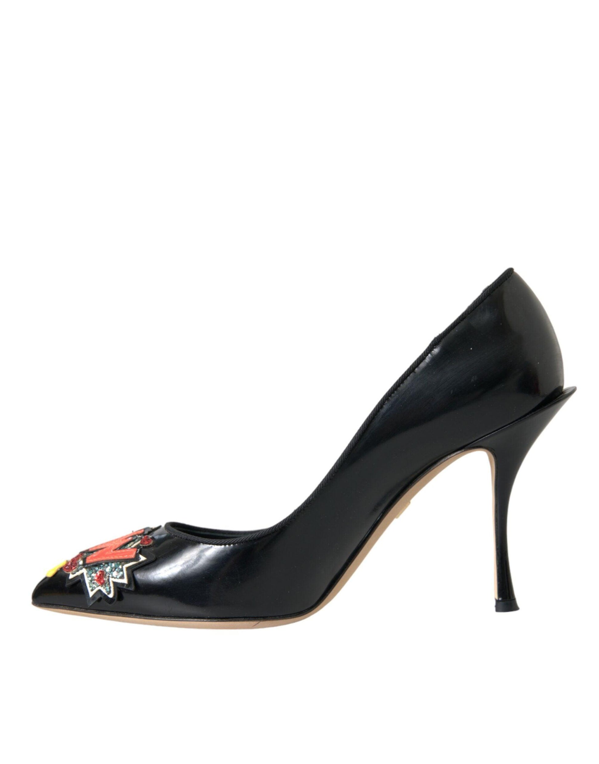 Dolce & Gabbana Black Leather WOW Patch Heels Pumps Shoes - Arichezz.store