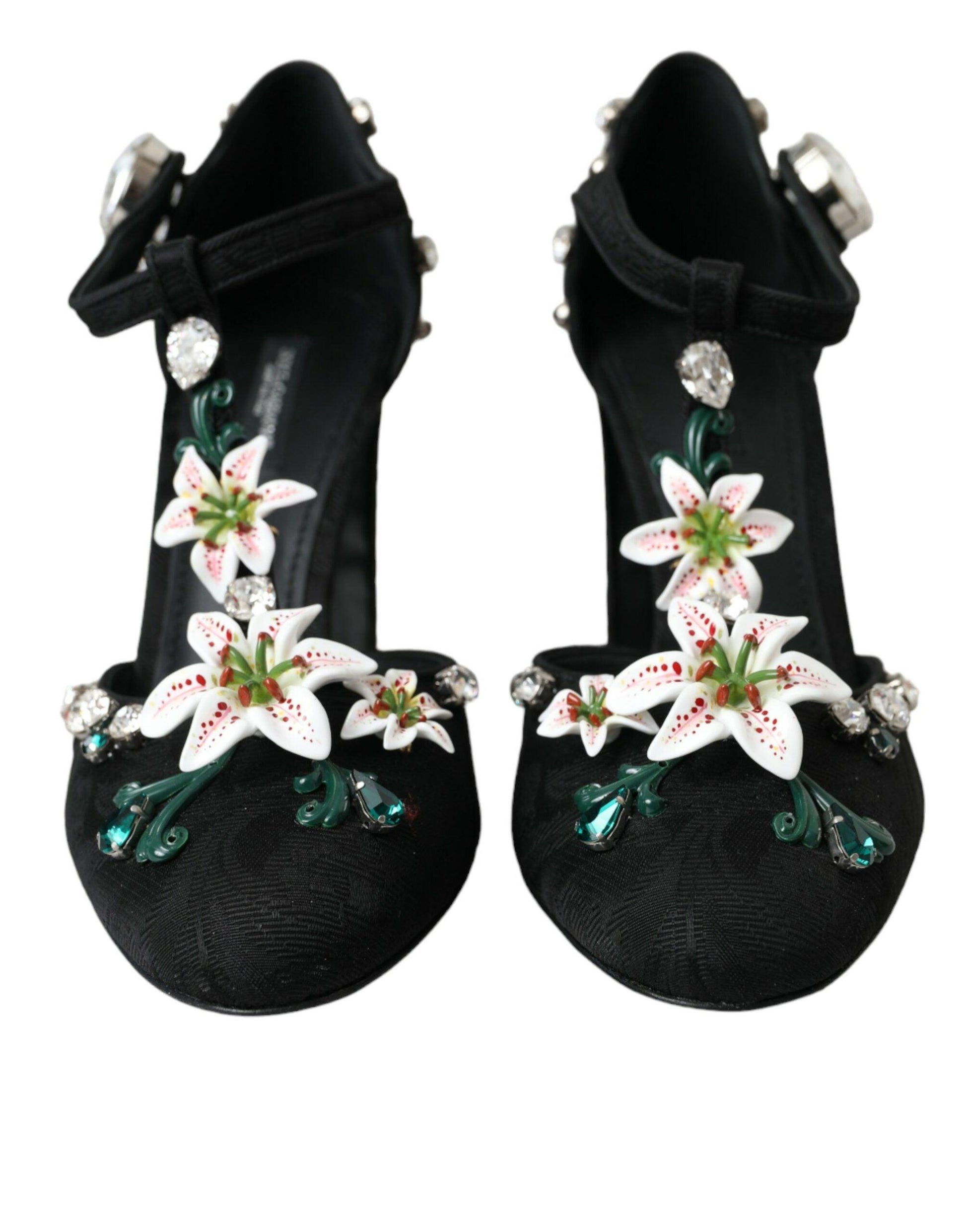 Dolce & Gabbana Black Lilies Crystal Heels Pumps Shoes - Arichezz.store